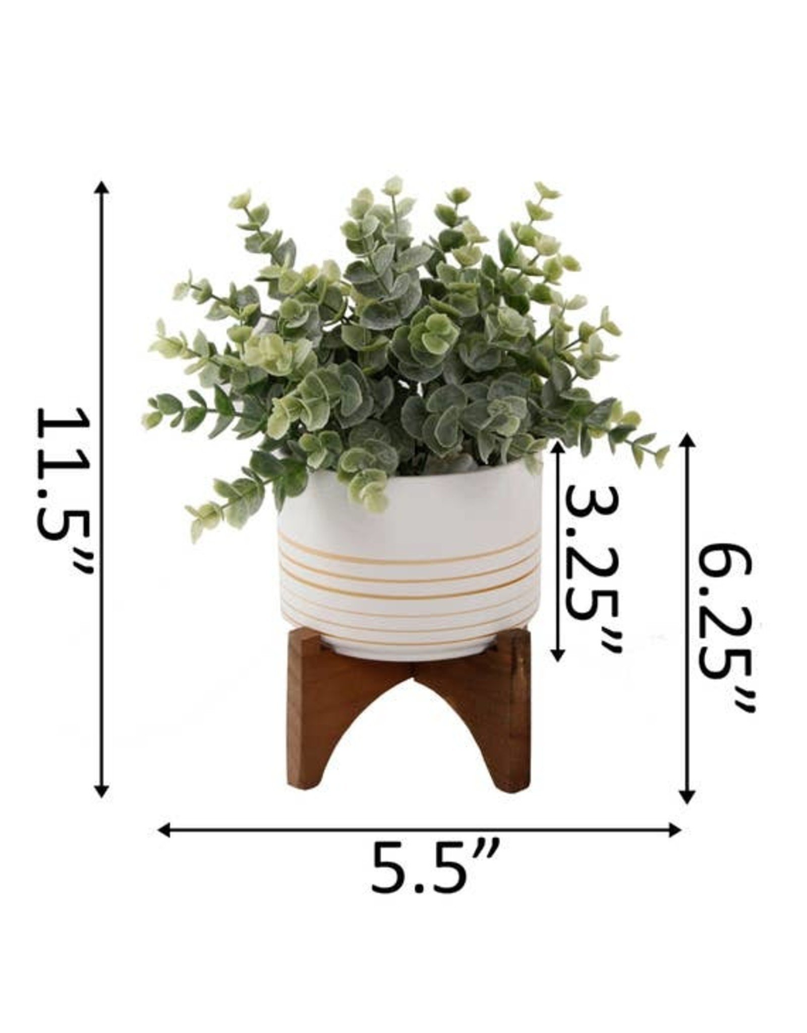 Flora Bunda Inc Artificial Eucalyptus in 4.75" Ceramic Pot on Wood Stand