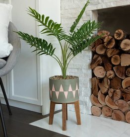 Flora Bunda Inc Palm In Cement Planter On Wood Stand