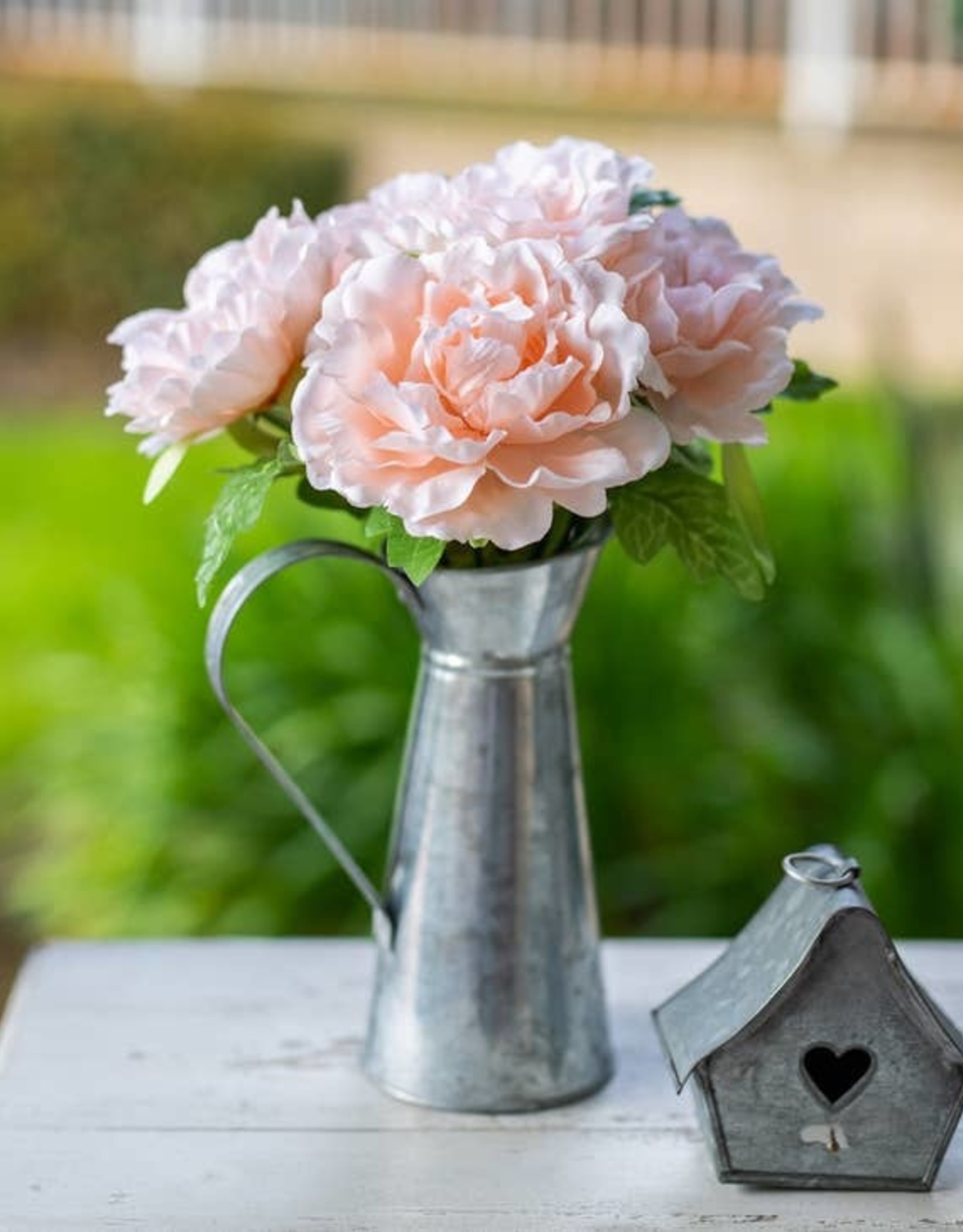 Tall Peach Peony In Tin 13" Tall