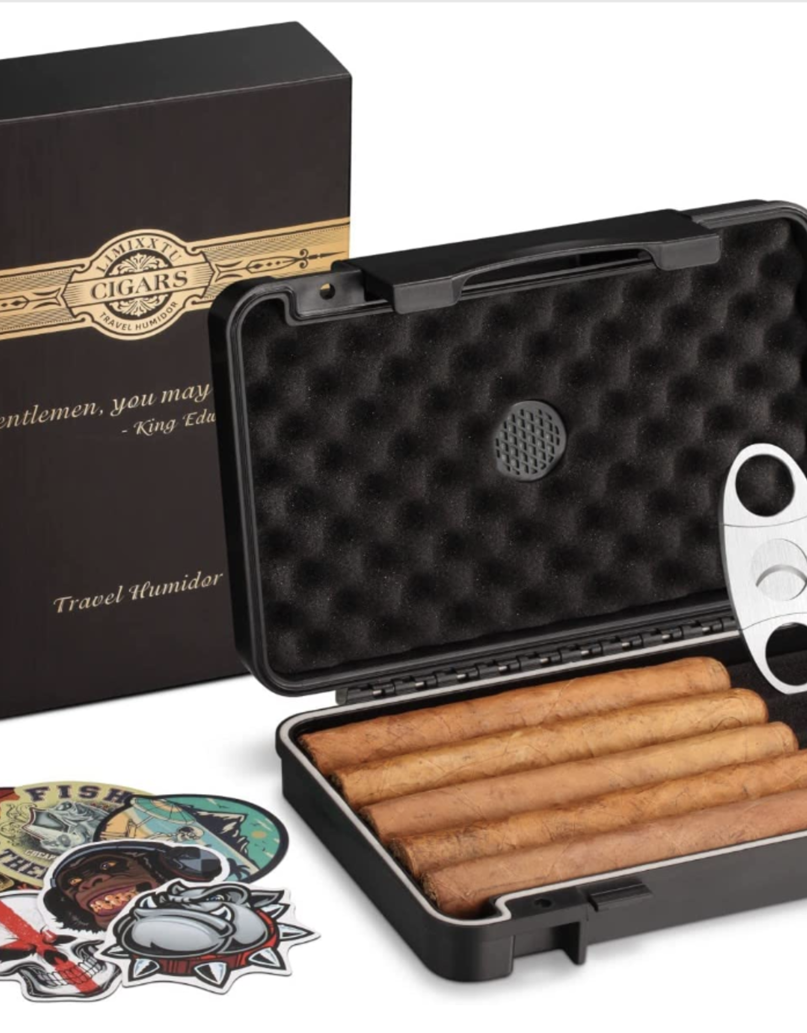 Travel Cigar Humidors Case Box with Cigar Accessories Cigar Cutter & Cigar Humidifier Portable Humidor for Cigars, 5 Counts Cigar Clara Ida Frances, Inc
