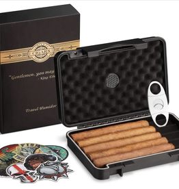 Travel Cigar Humidors Case Box with Cigar Accessories Cigar Cutter & Cigar Humidifier Portable Humidor for Cigars, 5 Counts Cigar