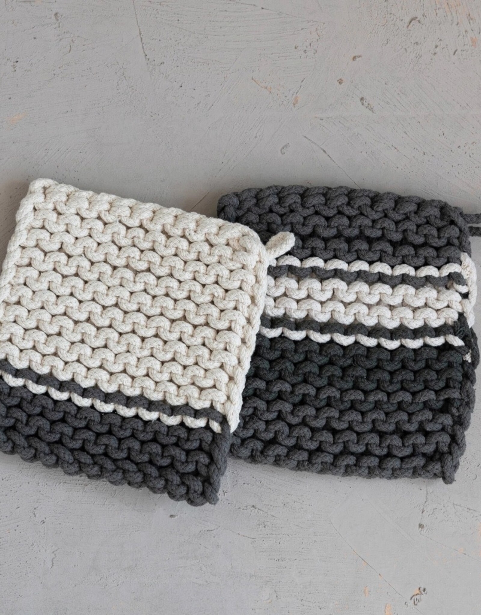 Cotton Crocheted Pot Holder, Dark Grey – Domaci