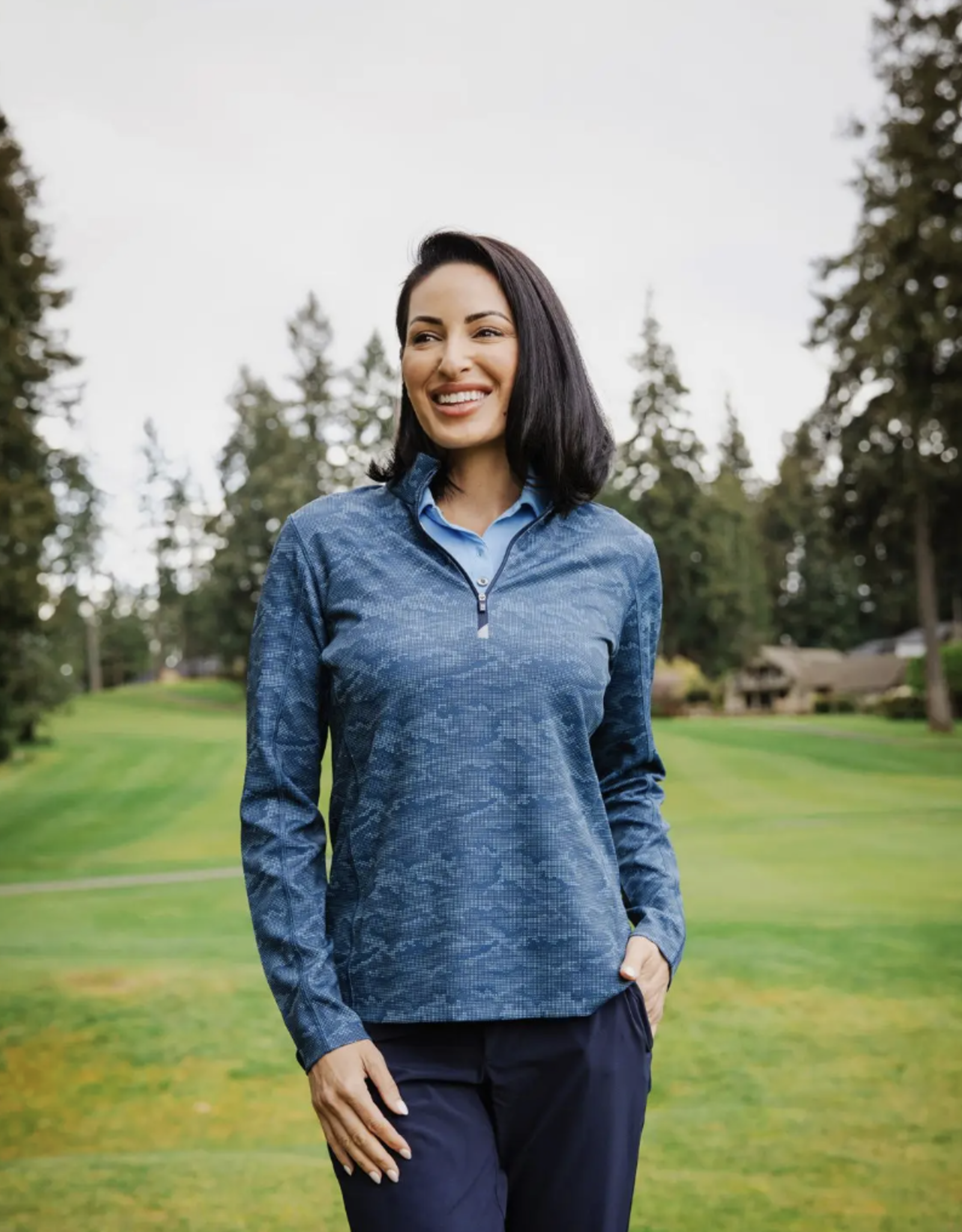 Traverse Camo Print Stretch Womens Quarter Zip