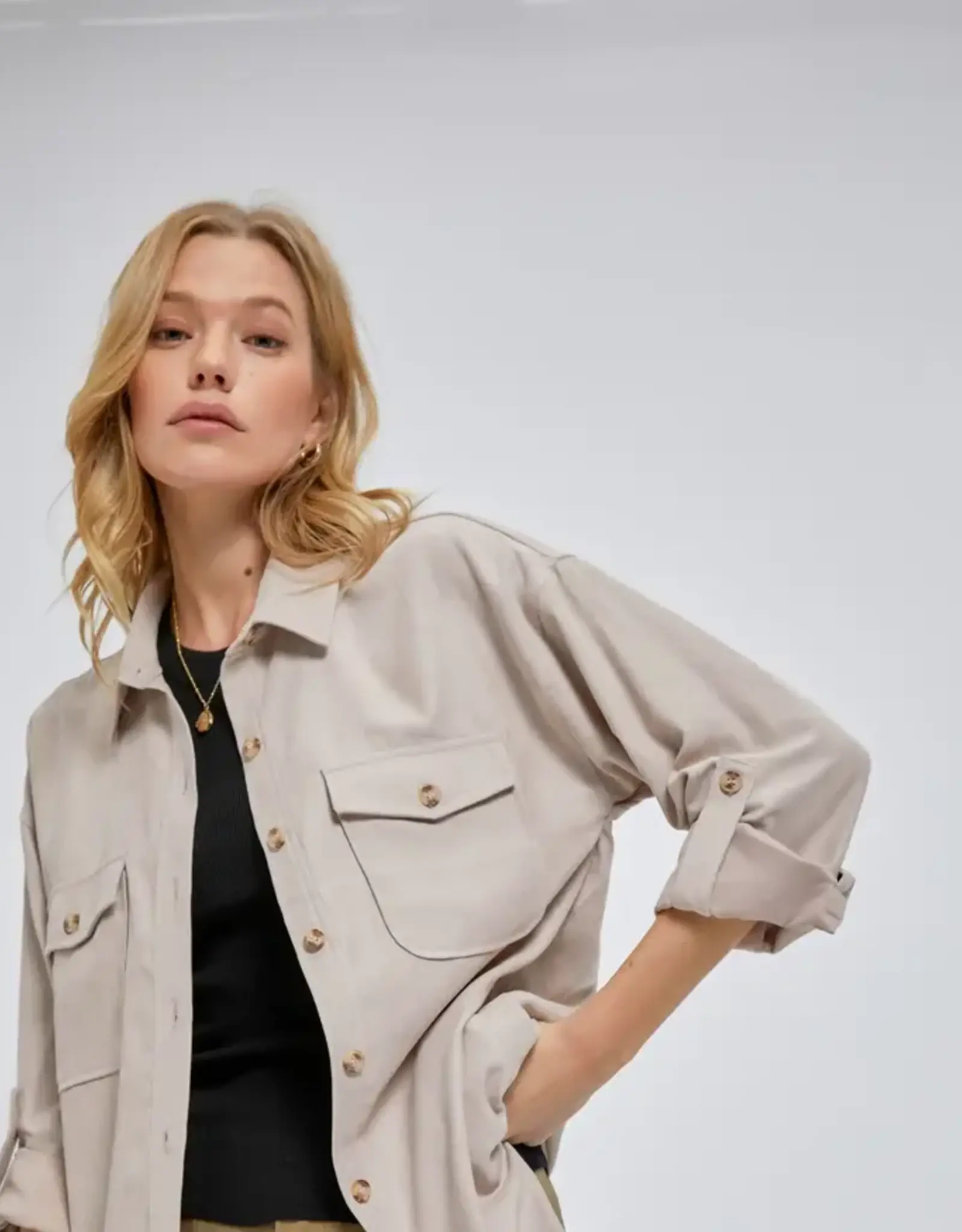 Faux Suede Button Down