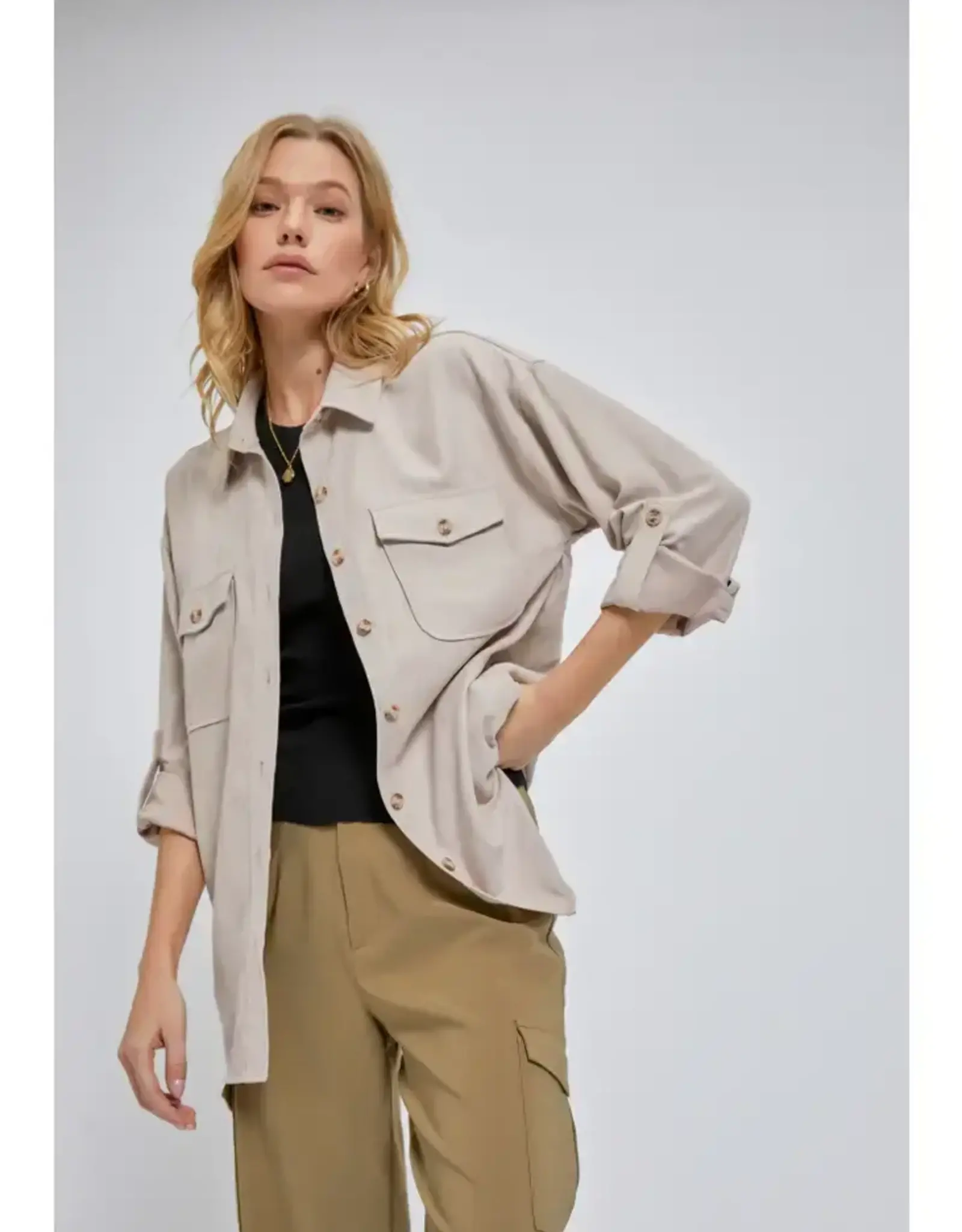Faux Suede Button Down