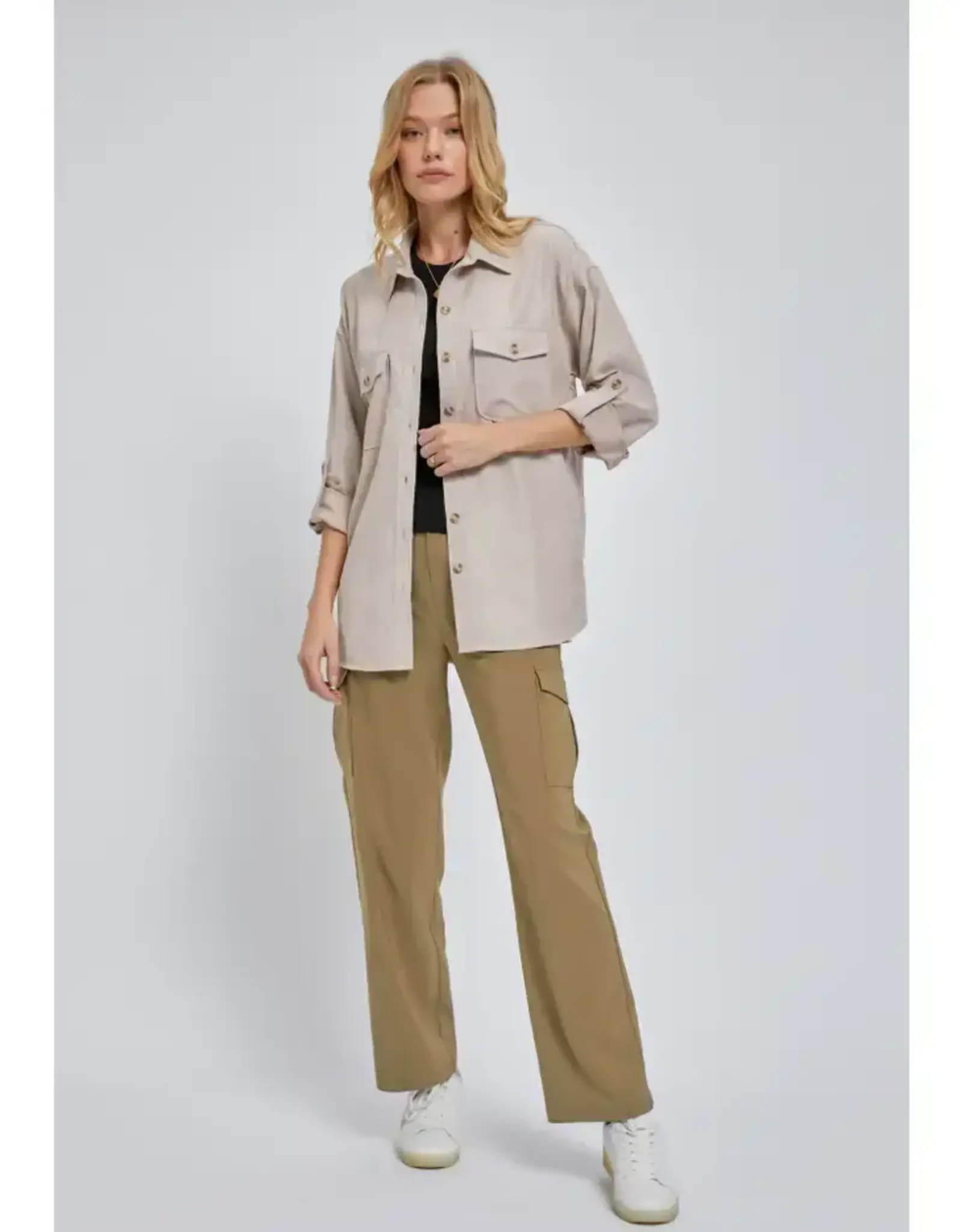Faux Suede Button Down