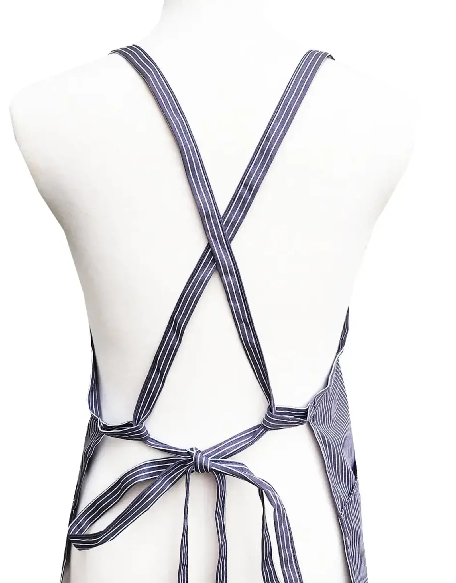Grey Stripe Cross-Back Apron