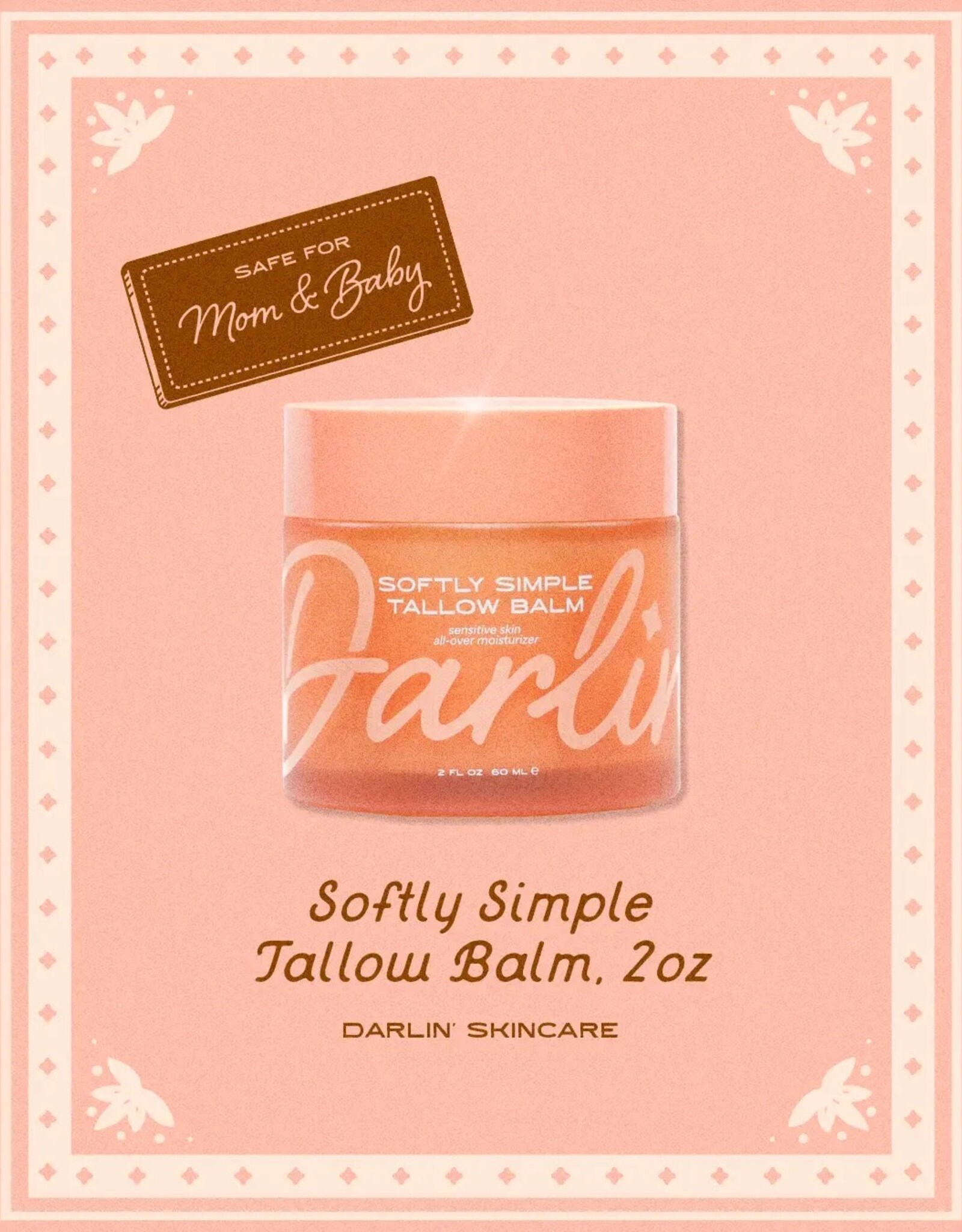 Darlin's Skincare Unscented Tallow Moisturizer - Sensitive Skin, Baby Skincare