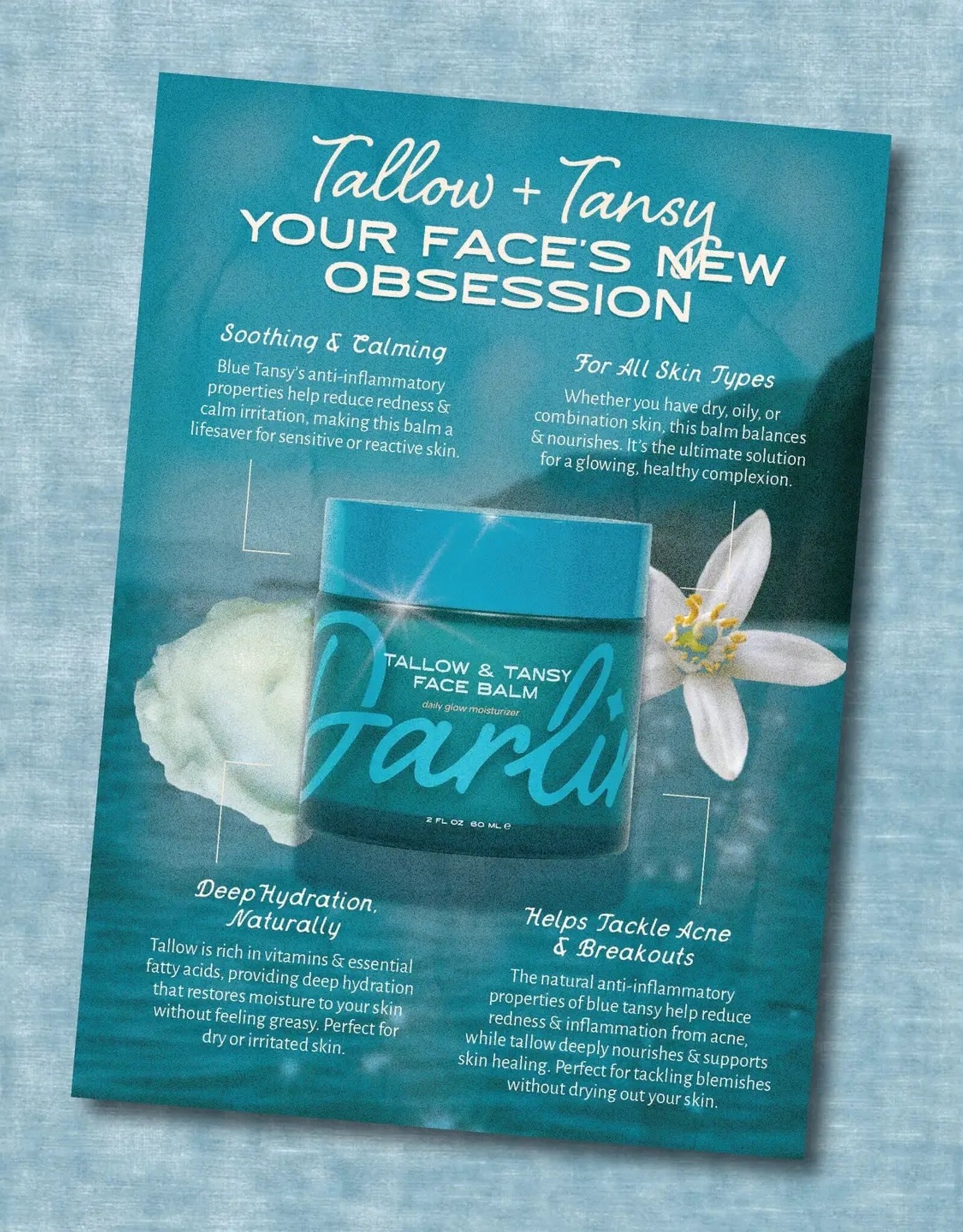 Darlin's Skincare Tallow Face Balm | Natural Blue Tansy Skincare Moisturizer