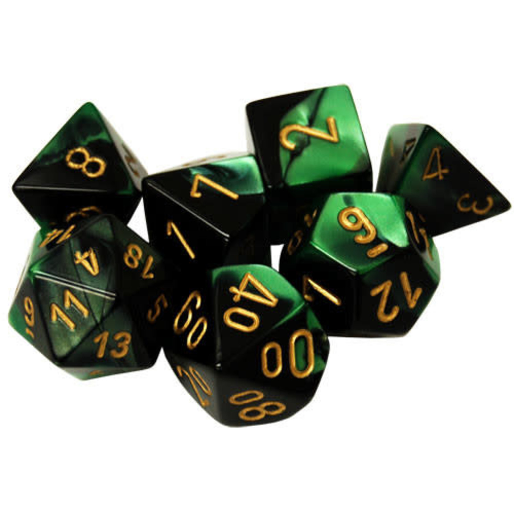Black Green Gold Gemini Dice Set