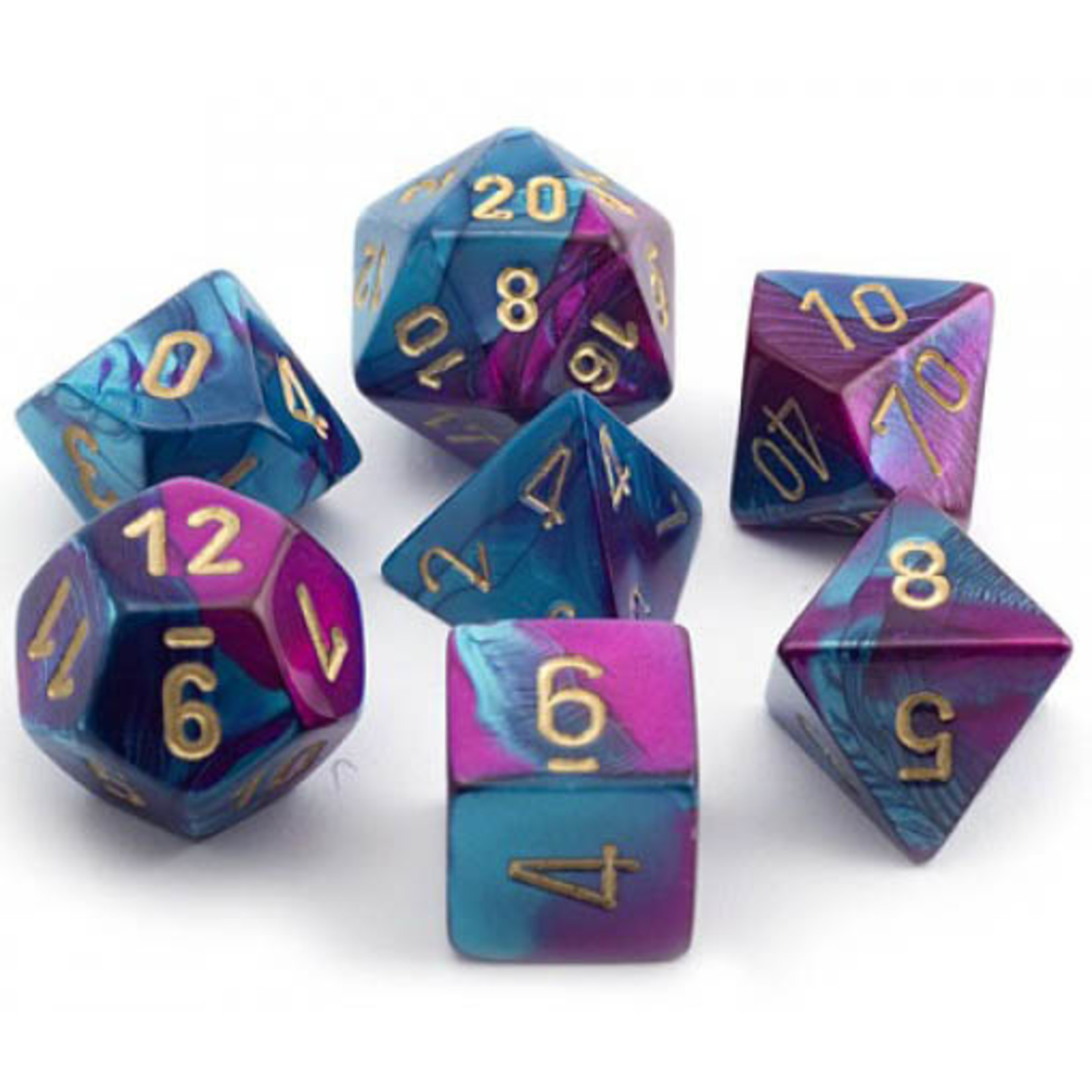 Purple Teal Gold Gemini Dice Set