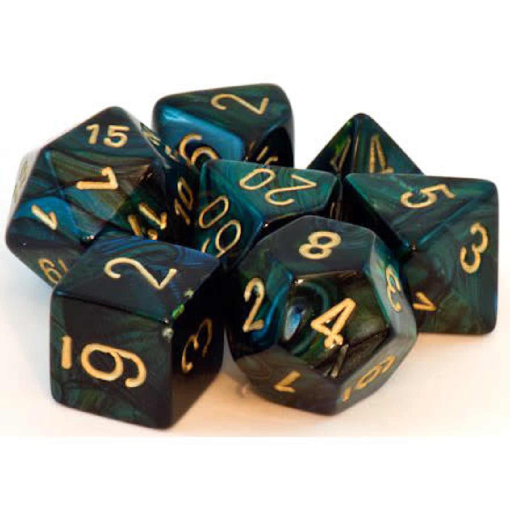 Jade Gold Scarab Dice Set