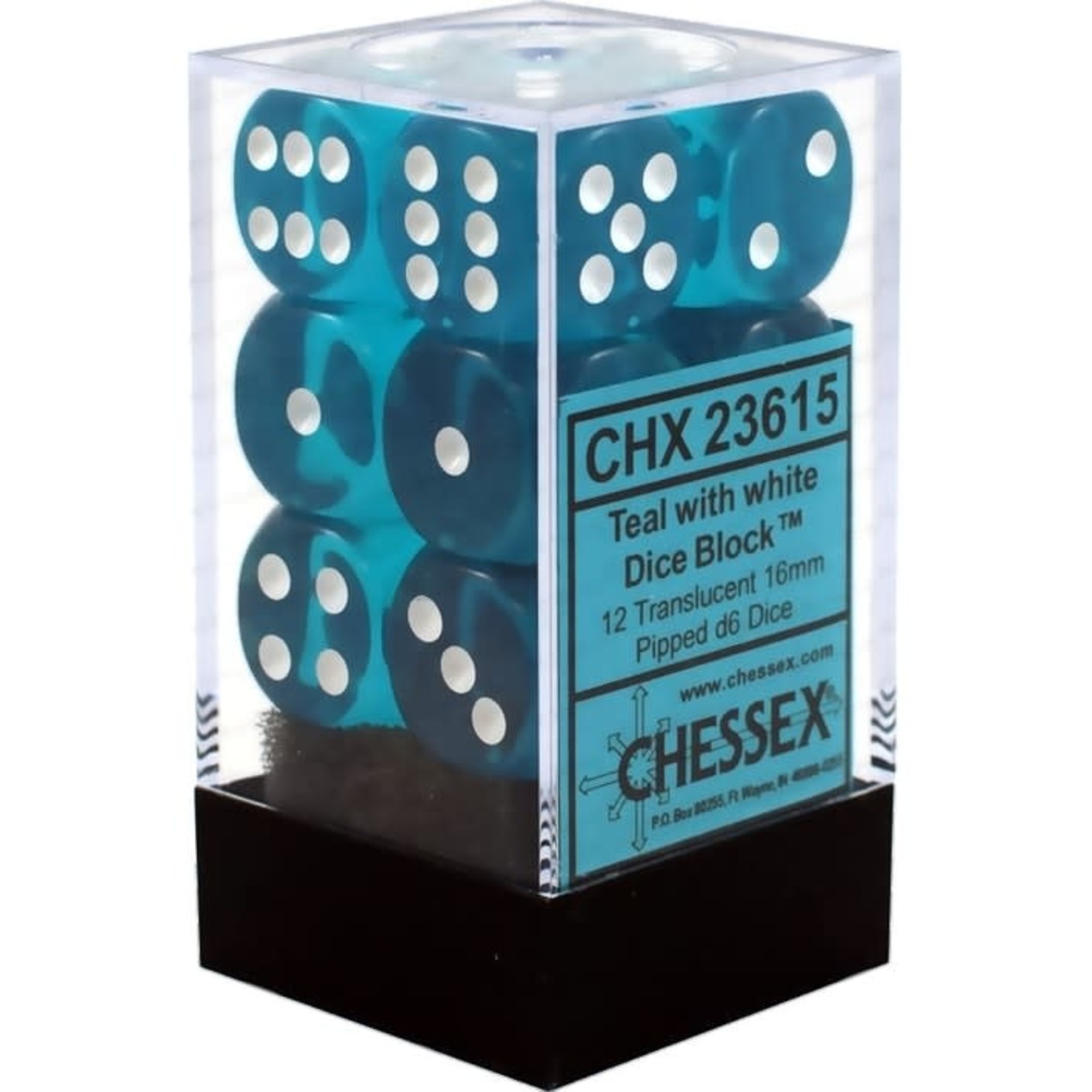 Teal Translucent 16mm D6 Block (12)