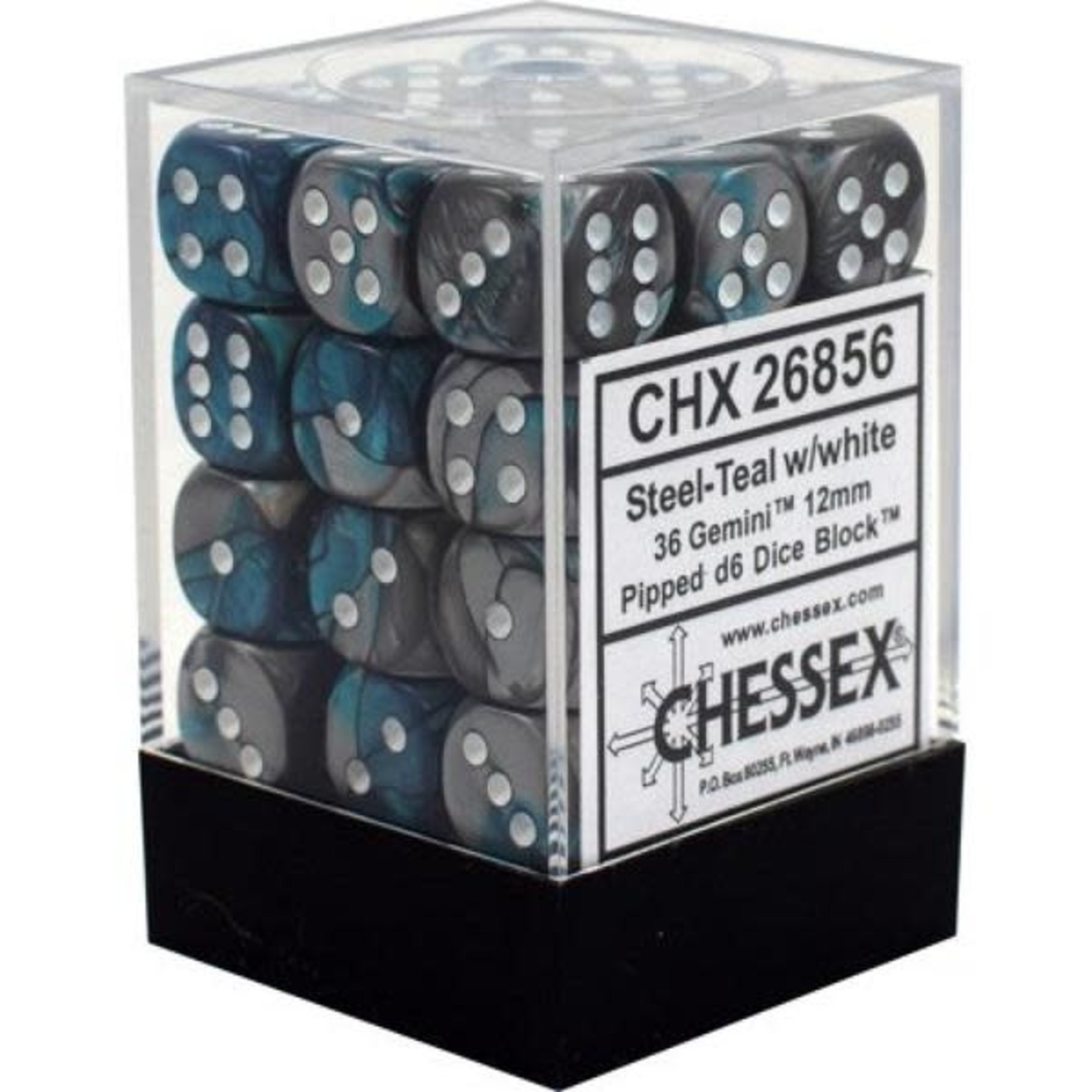 Steel Teal White Gemini 12mm D6 Block (36)