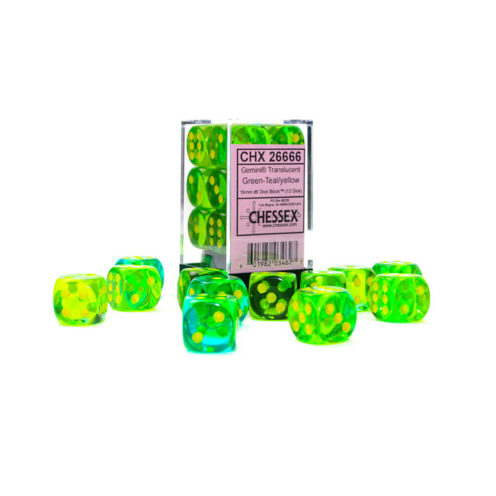 Translucent Green Teal Yellow Gemini 16mm D6 Block (12)