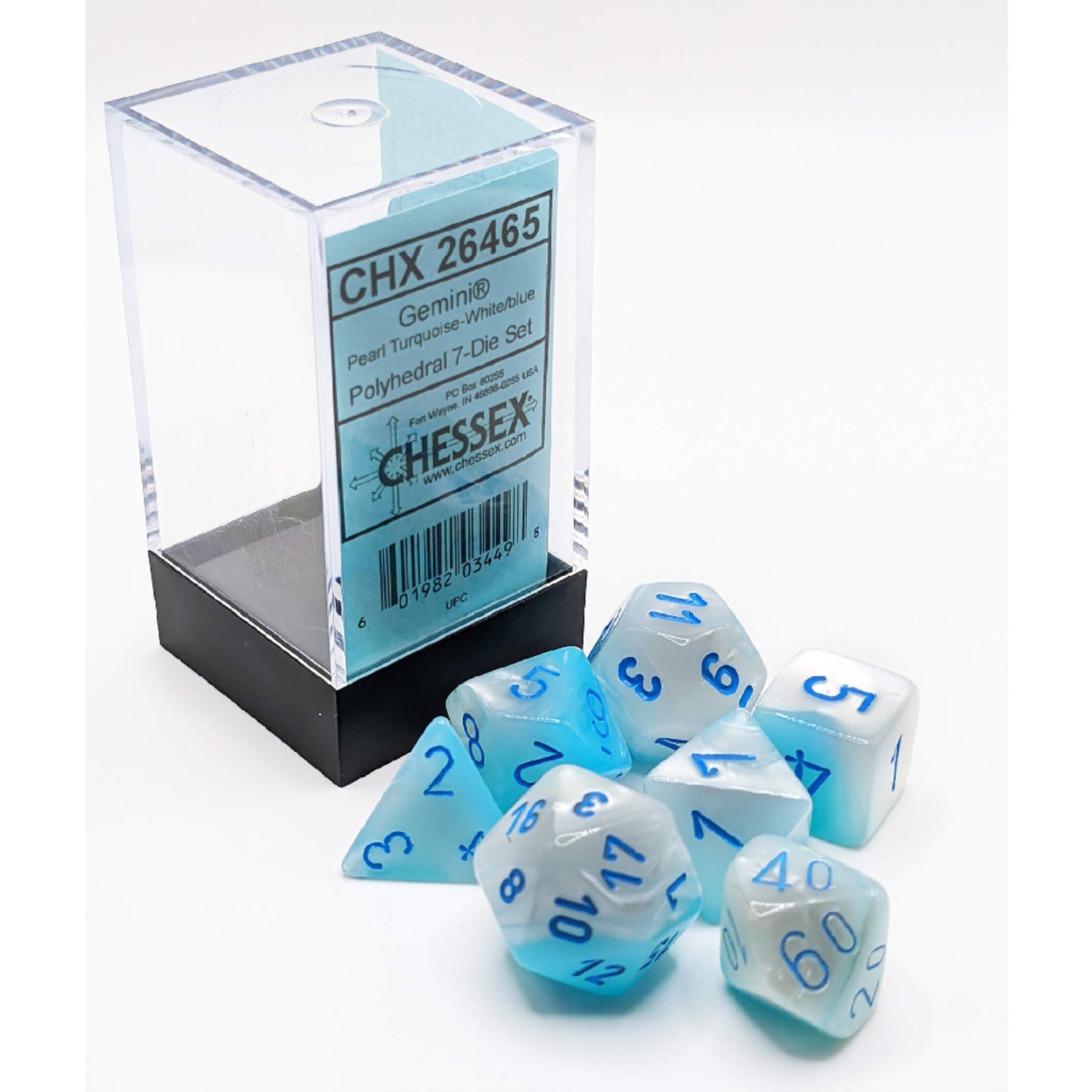 Pearl Turquoise White Gemini Dice Set