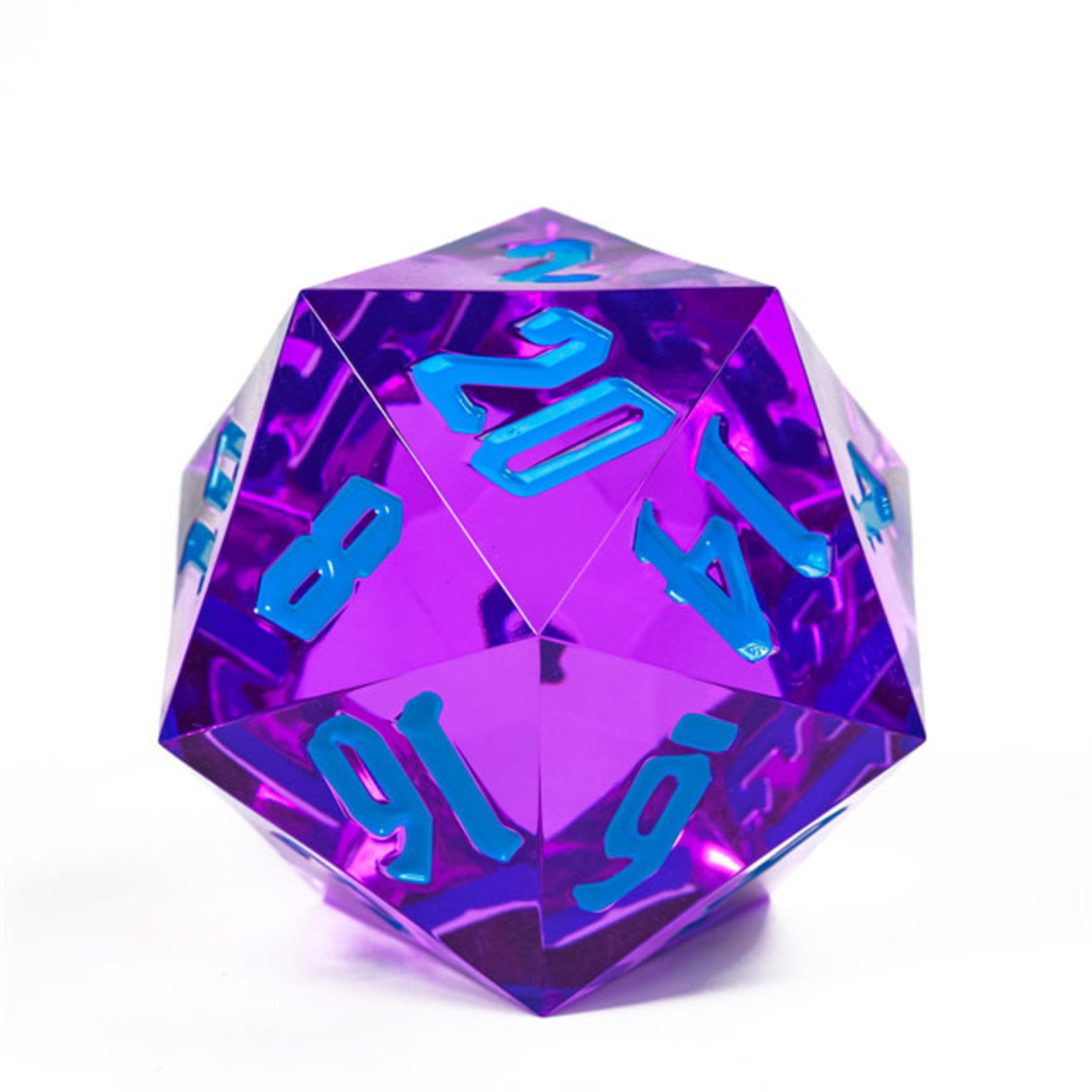 Goblin Dice Transparent Purple with Blue Ink 55mm Mega D20