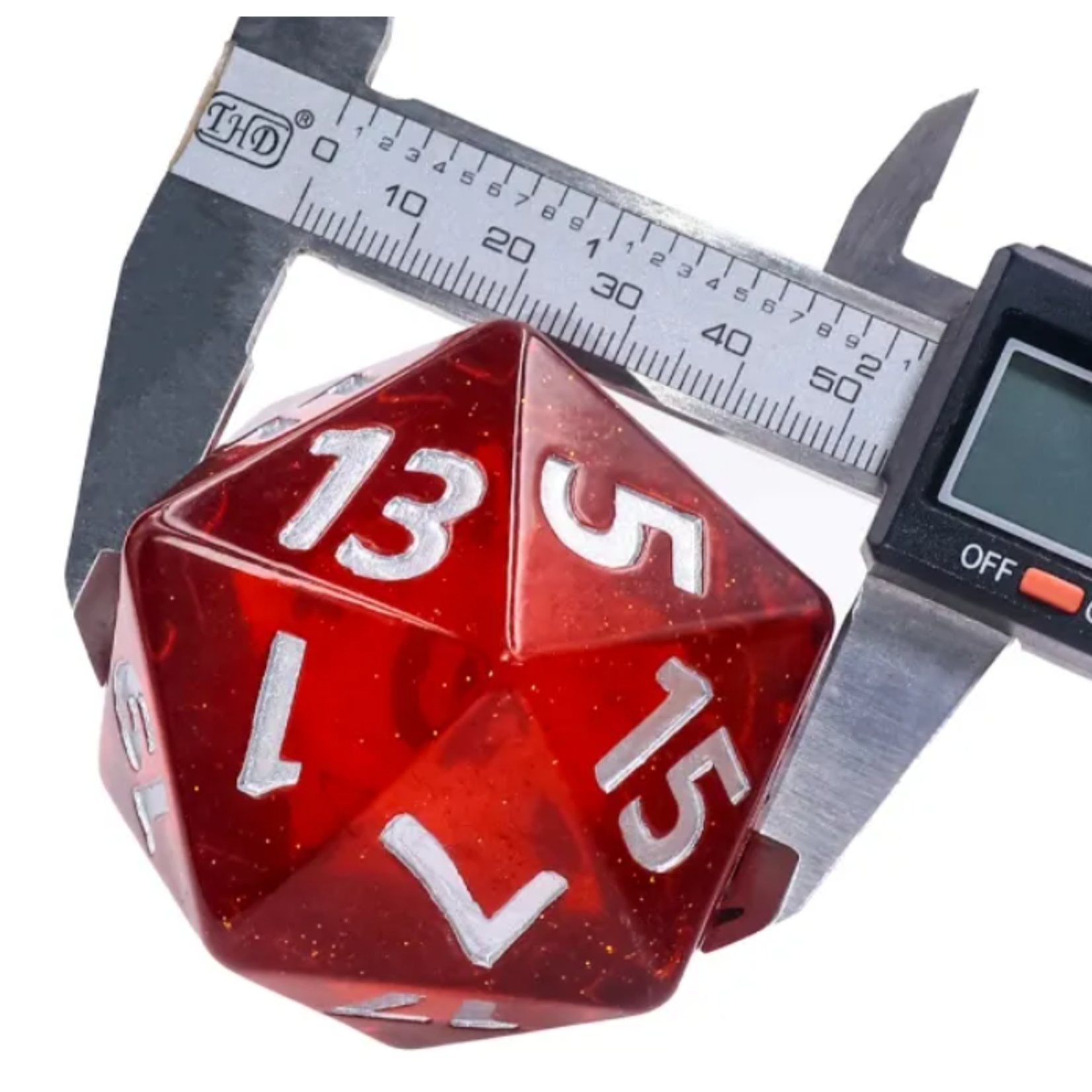 Goblin Dice Red Glitter 55mm Mega D20