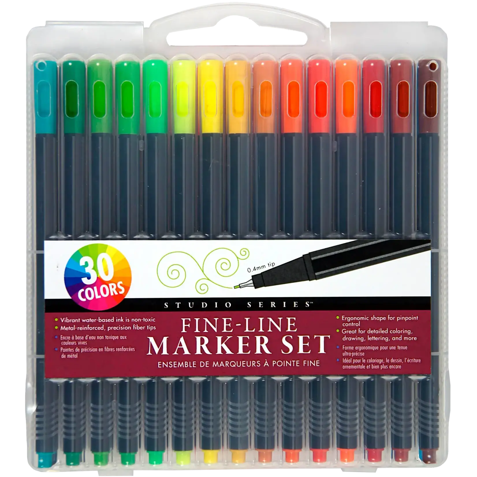 Peter Pauper Press Studio Series Fine-Line Marker Set (30 colors, 0.4mm tip)