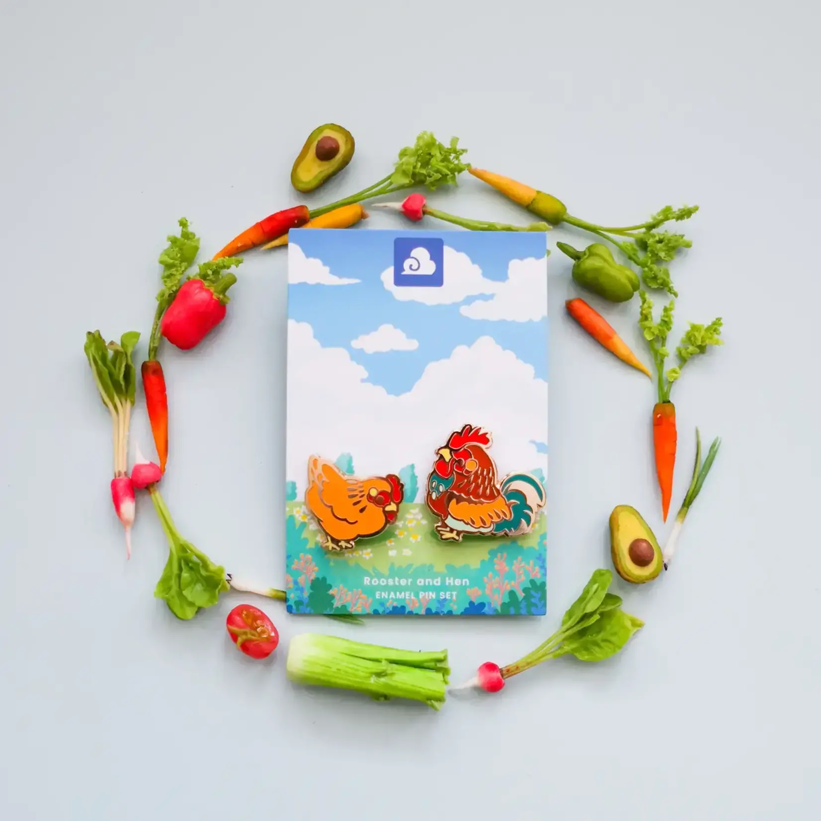 Rooster and Hen Enamel Pin