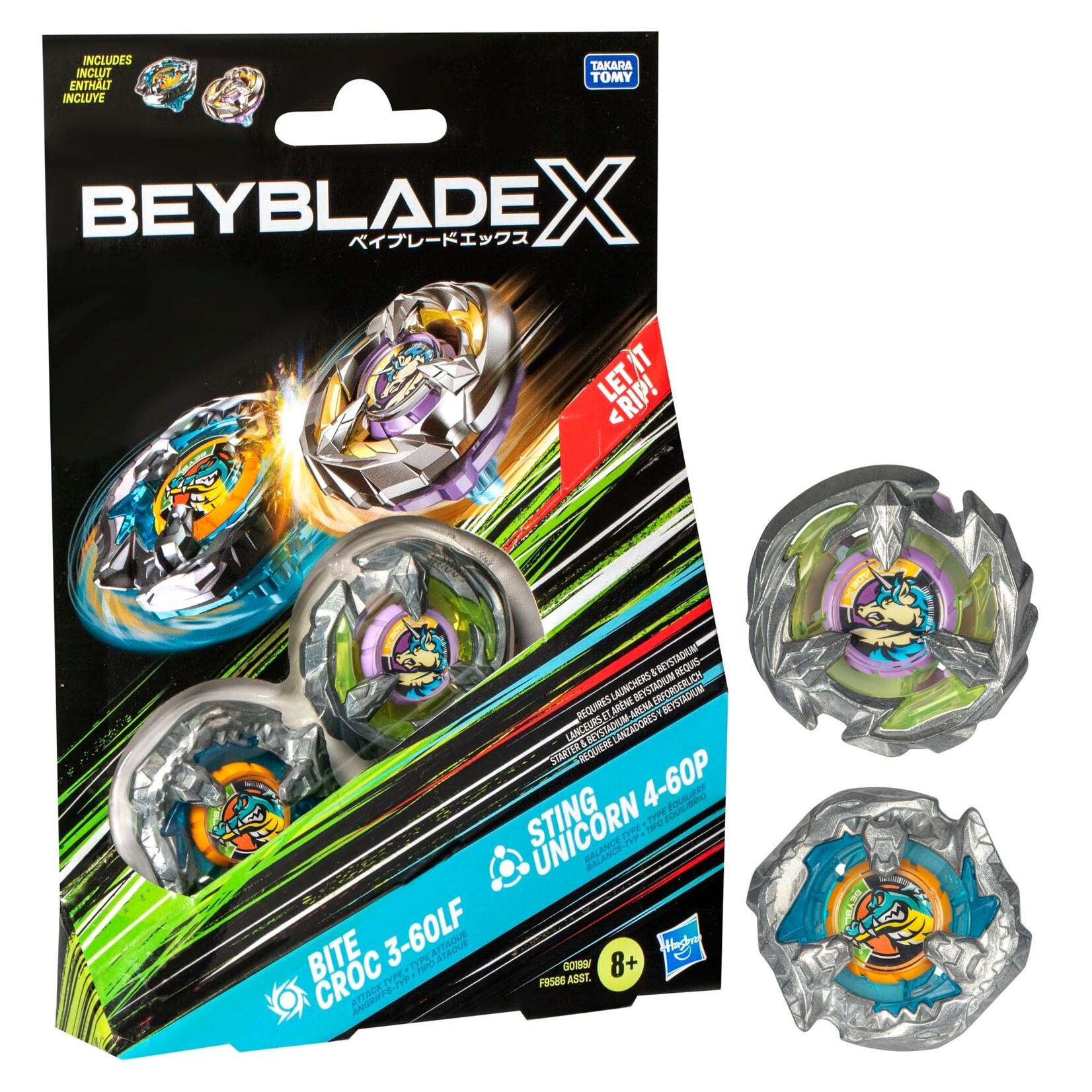 Hasbro Beyblade X Bite Croc 3-60LF and Sting Unicorn 4-60P Dual Pack Set