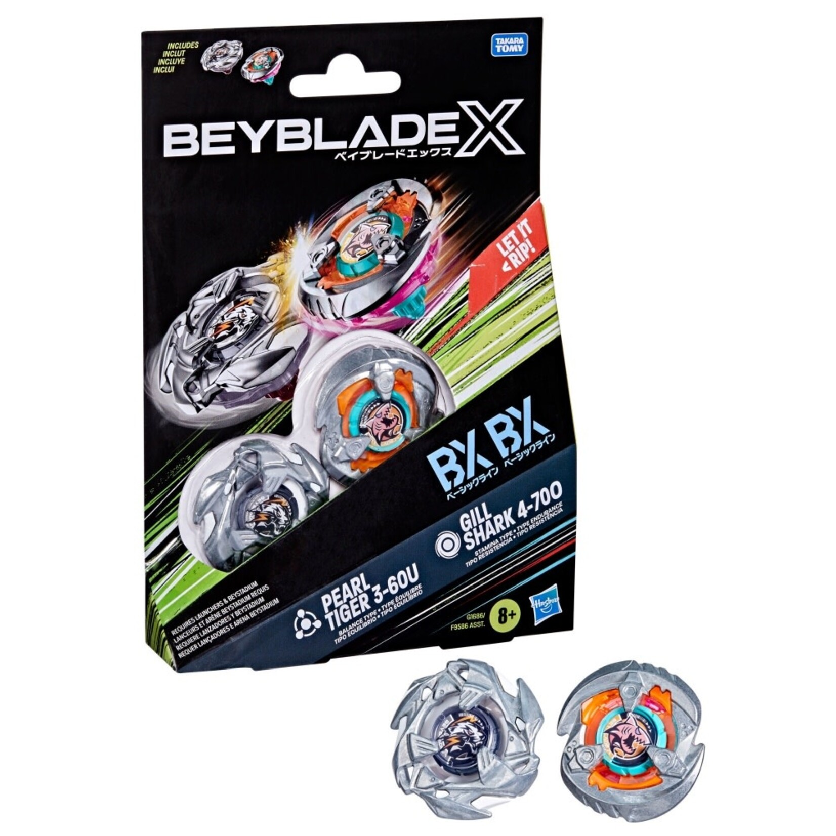 Beyblade X Pearl Tiger 3-60U BX & Gill Shark 4-700 BX Dual Pack Set