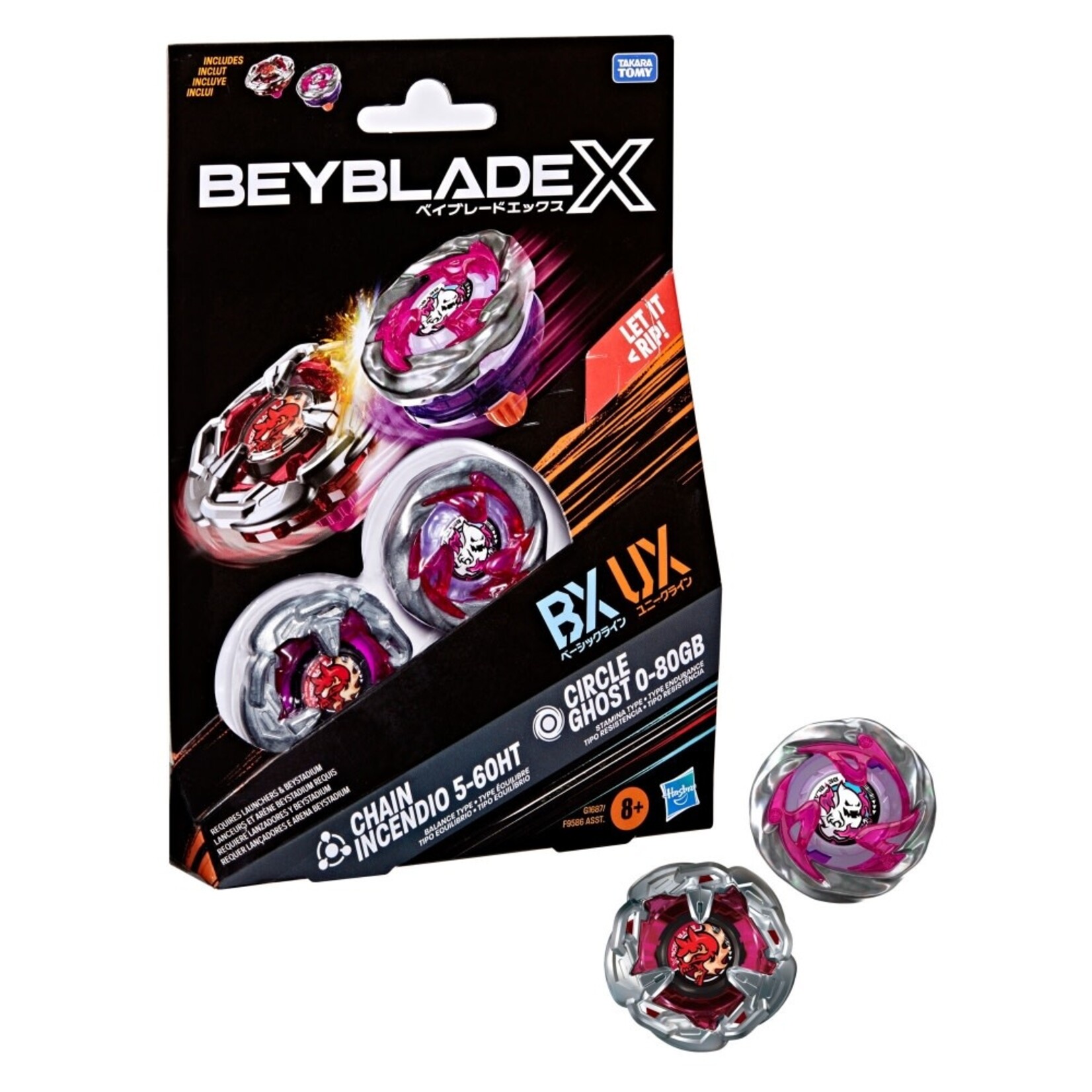 Beyblade X Chain Incendio 5-60HT  BX & Circle Ghost 0-80GB UX