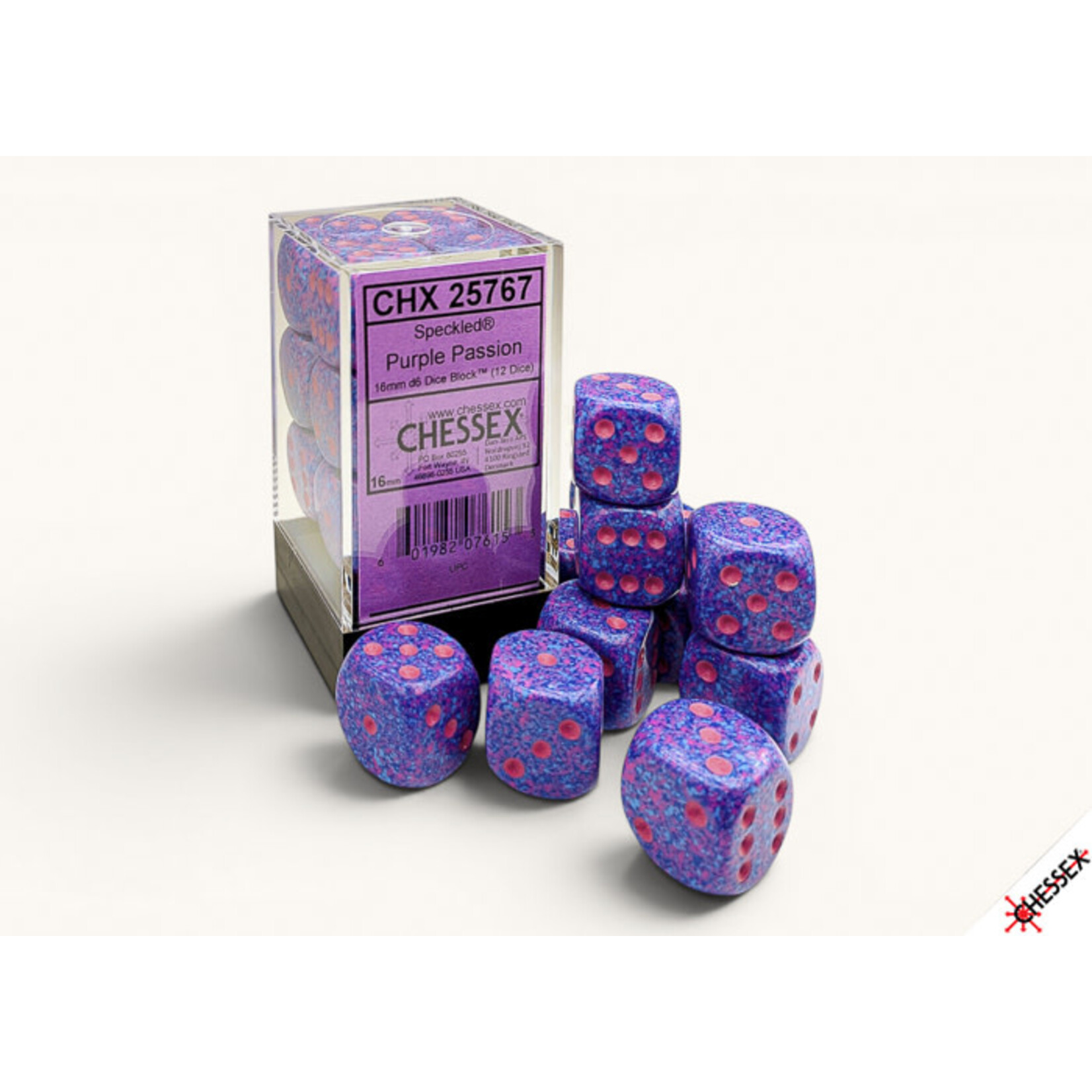 Purple Passion Speckled 16mm D6 Dice Block (12)
