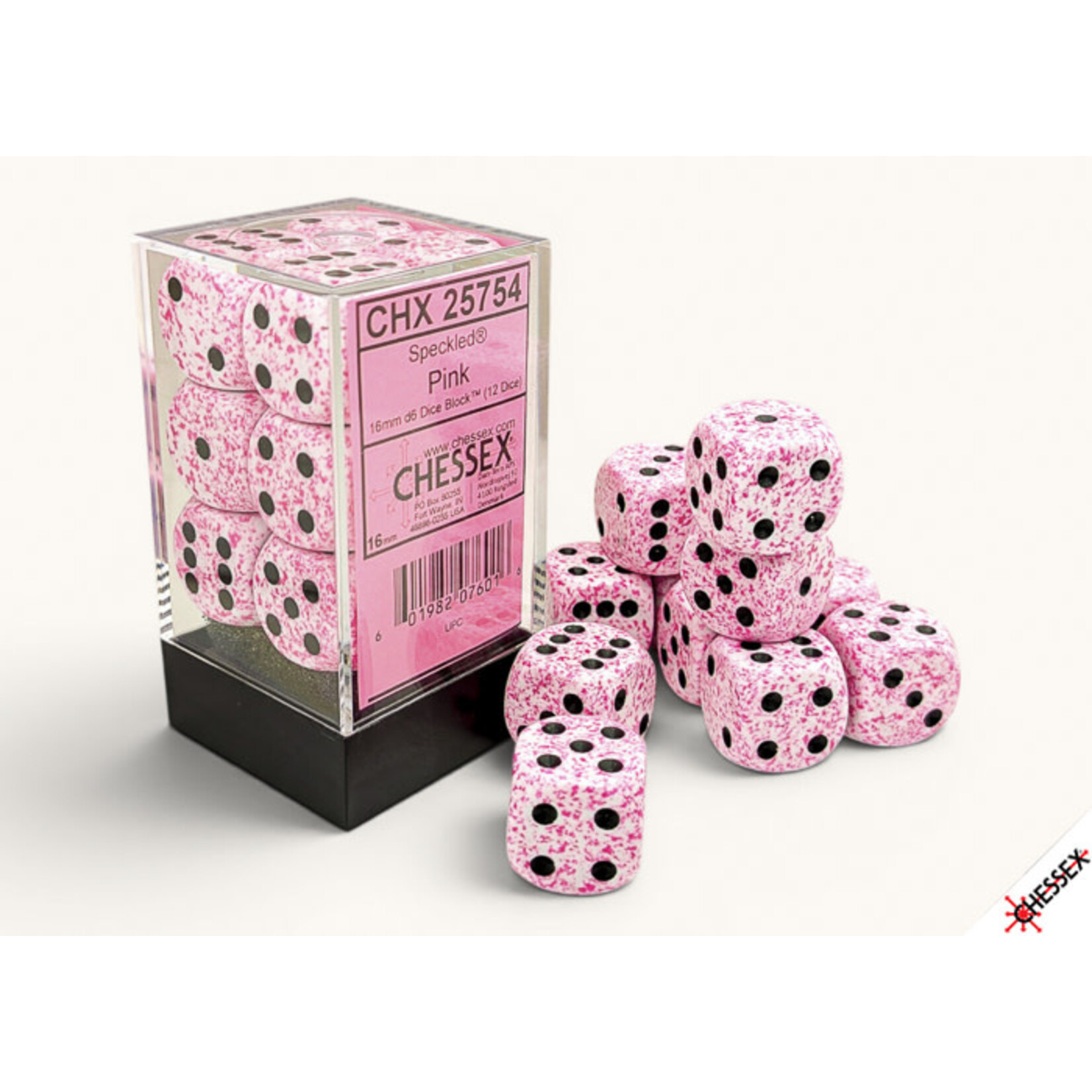 Pink Speckled 16mm D6 Dice Block (12)