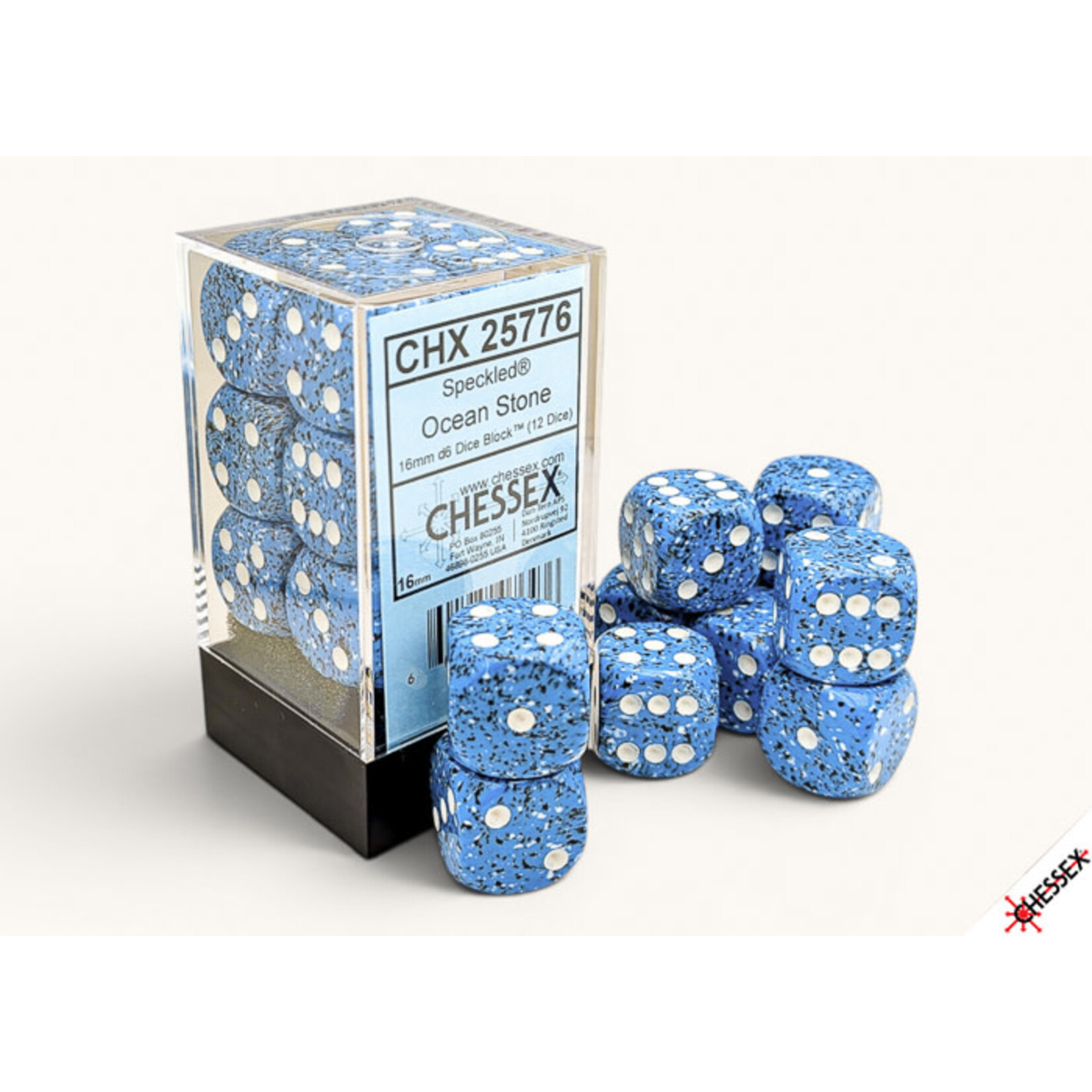 Ocean Stone Speckled 16mm D6 Dice Block (12)