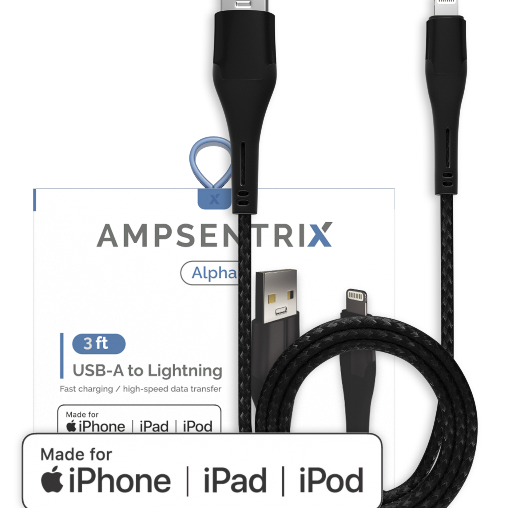 CABLE USB À LIGHTNING 3FT MFI  NOIR