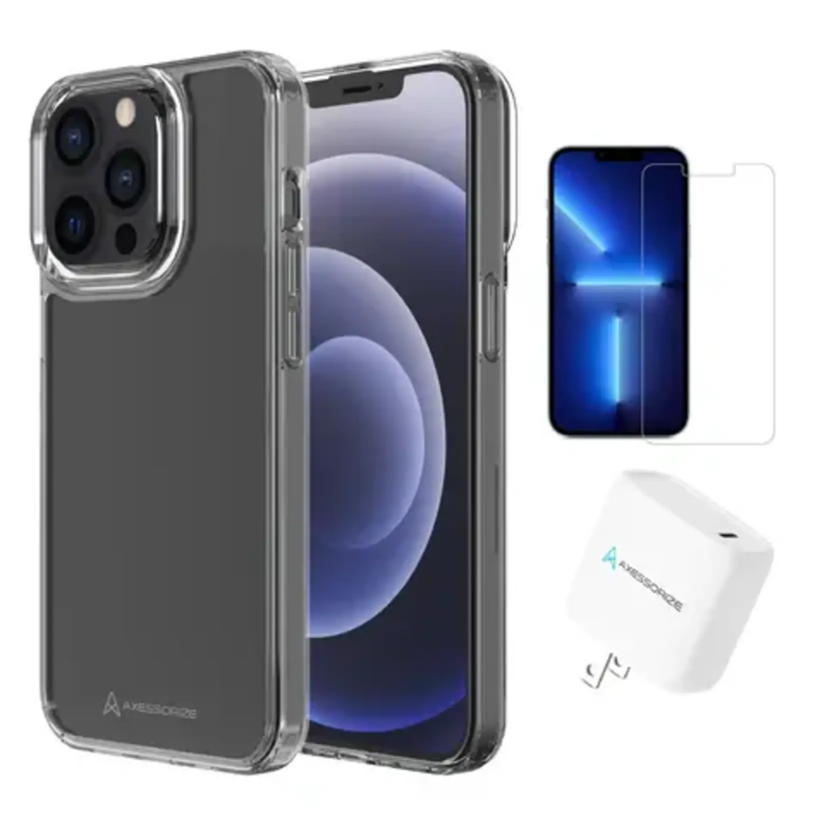 AXESSORIZE STARTER KIT (ÉTUI, ÉCRAN DE PROTECTION, CHARGEUR MURAL) - IPHONE 14