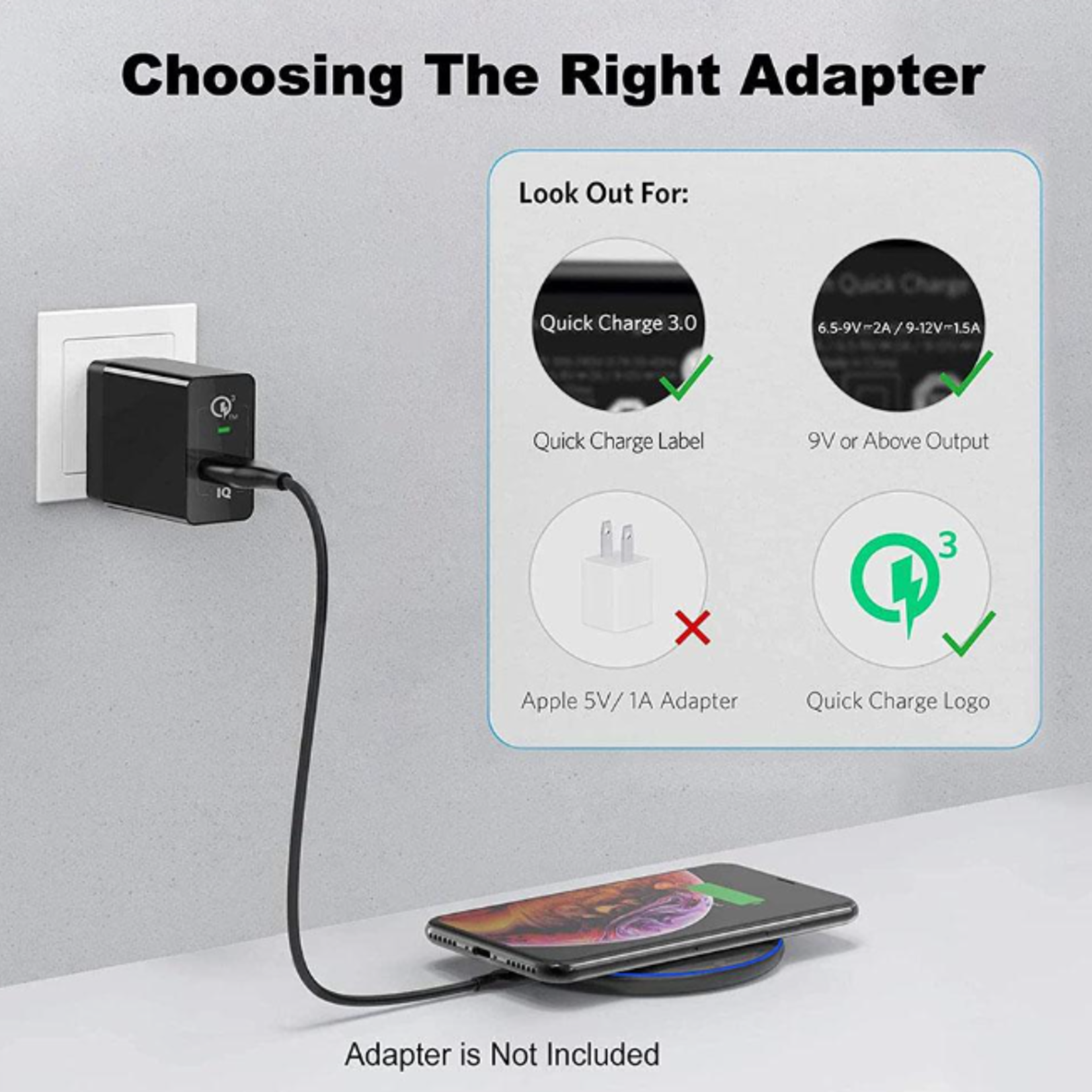 Fast Wireless Charger Pad Wireless  15 W  With USB-C Cable