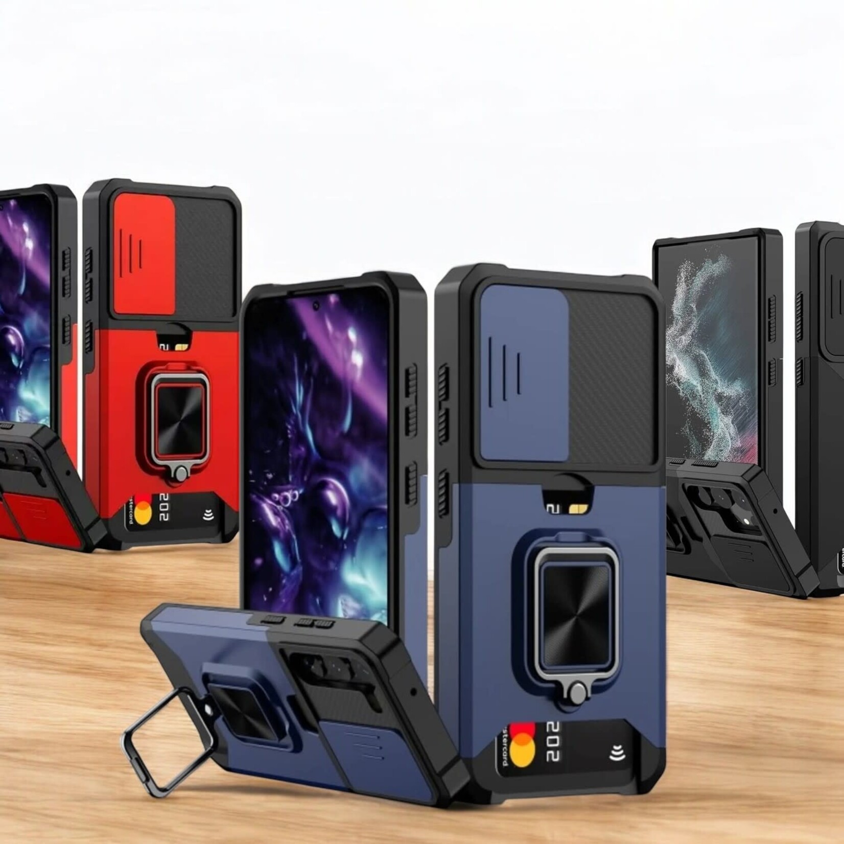 ÉTUI IPHONE 16 PRO - Secure Card Holder Magnet Case With Ring Kickstand