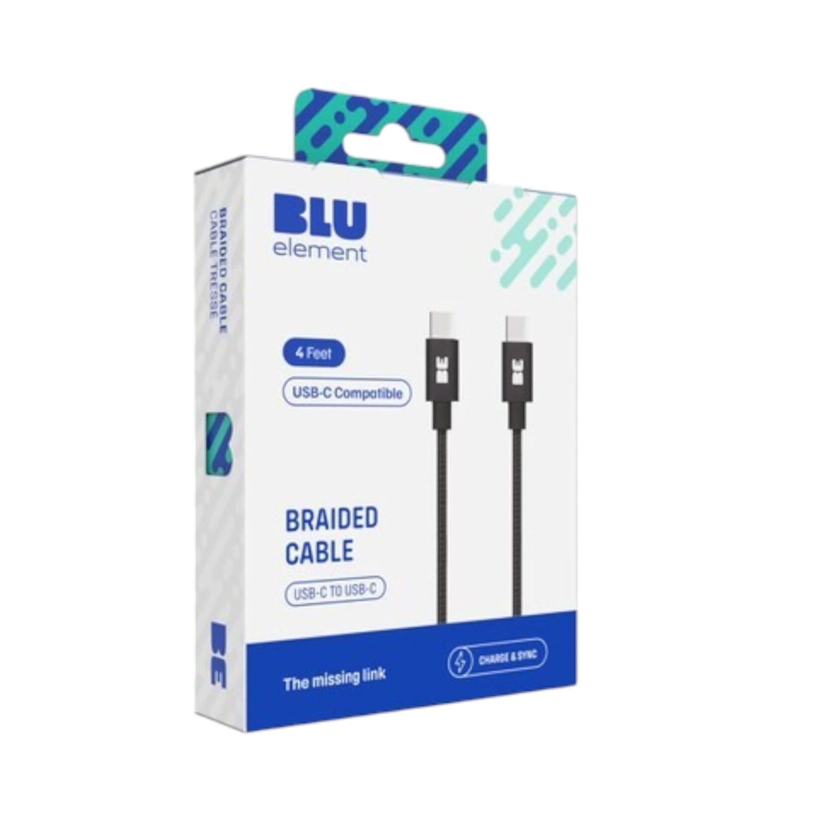 blu element Câble Tressé de Charge USB-C vers USB-C 4ft Noir Blu Element