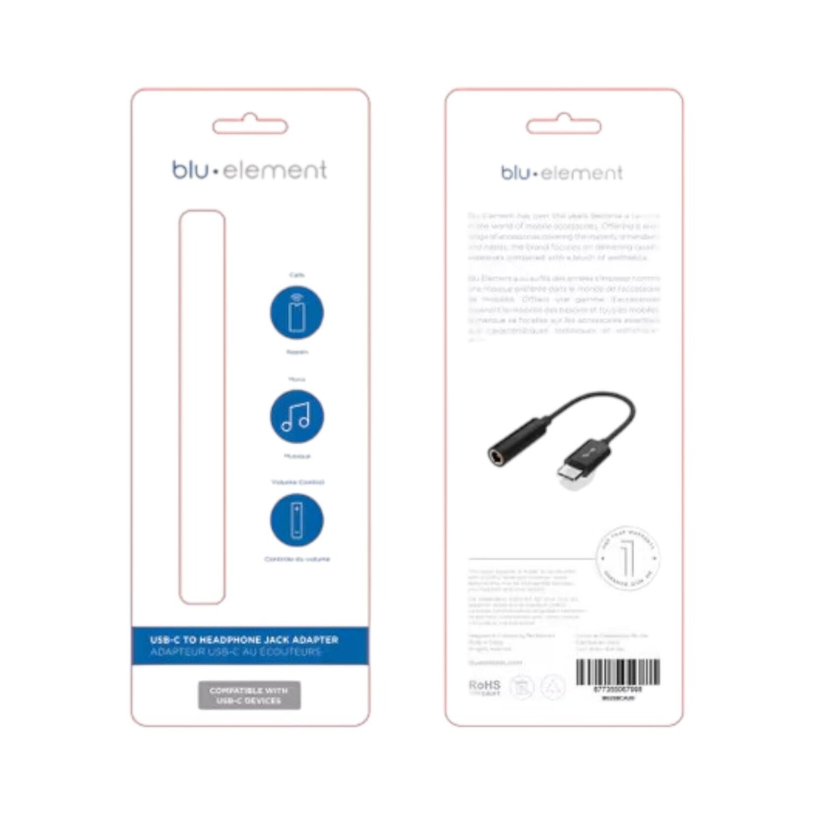 blu element Adaptateur  Blu Element USB-C vers 3.5mm Jack Casque Noir