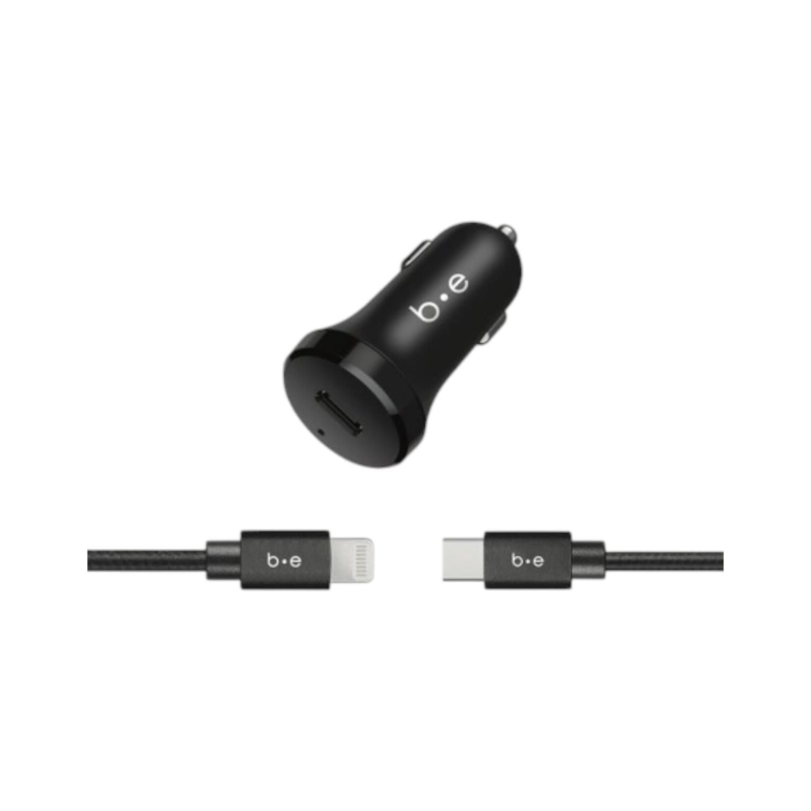 blu element Chargeur de Voiture USB-C Power Delivery 20W + Câble USB-C -) Lightning 4ft Noir Blu Element