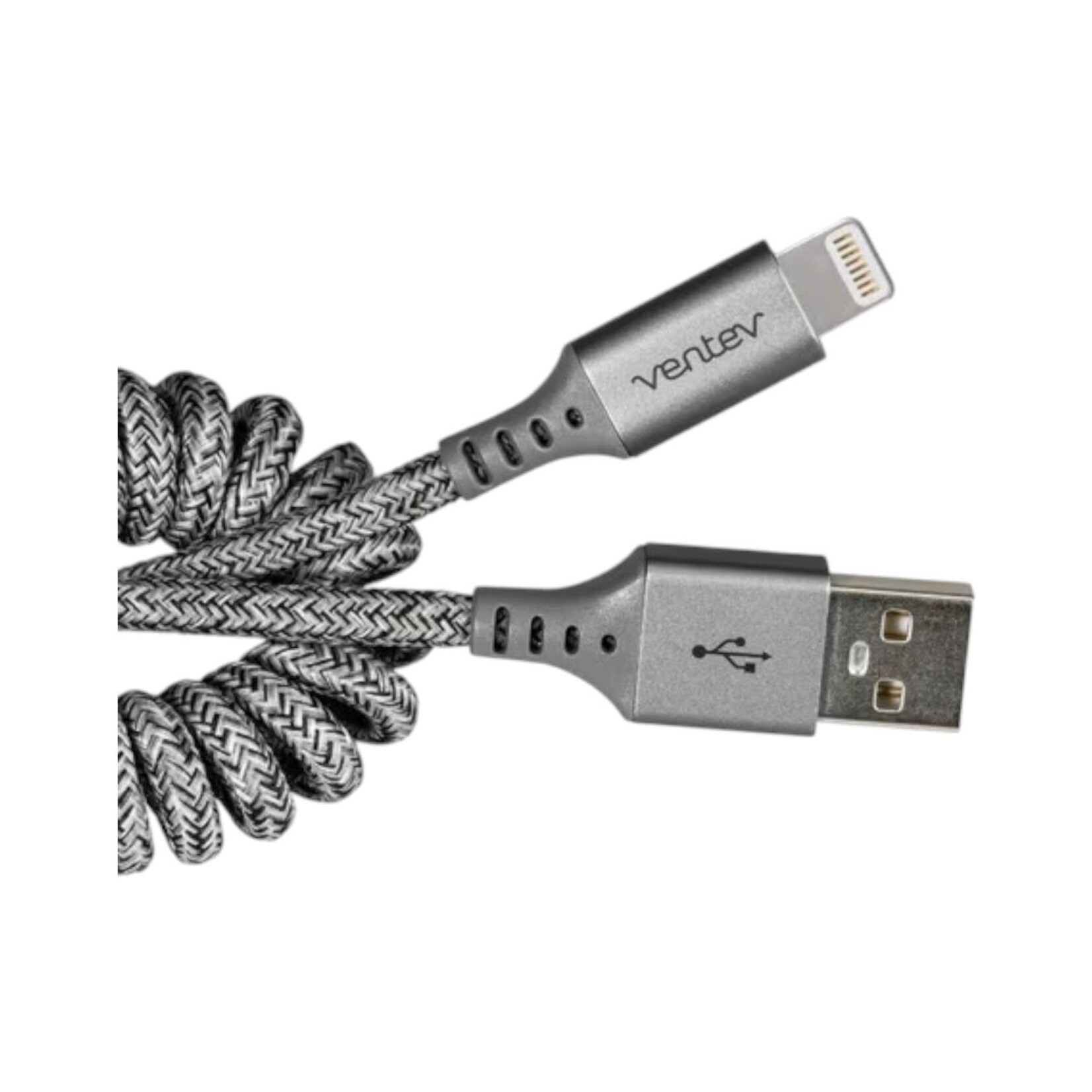Ventev Charge/Sync Câble Helix Coiled Lightning 1 pieds Gris Ventev