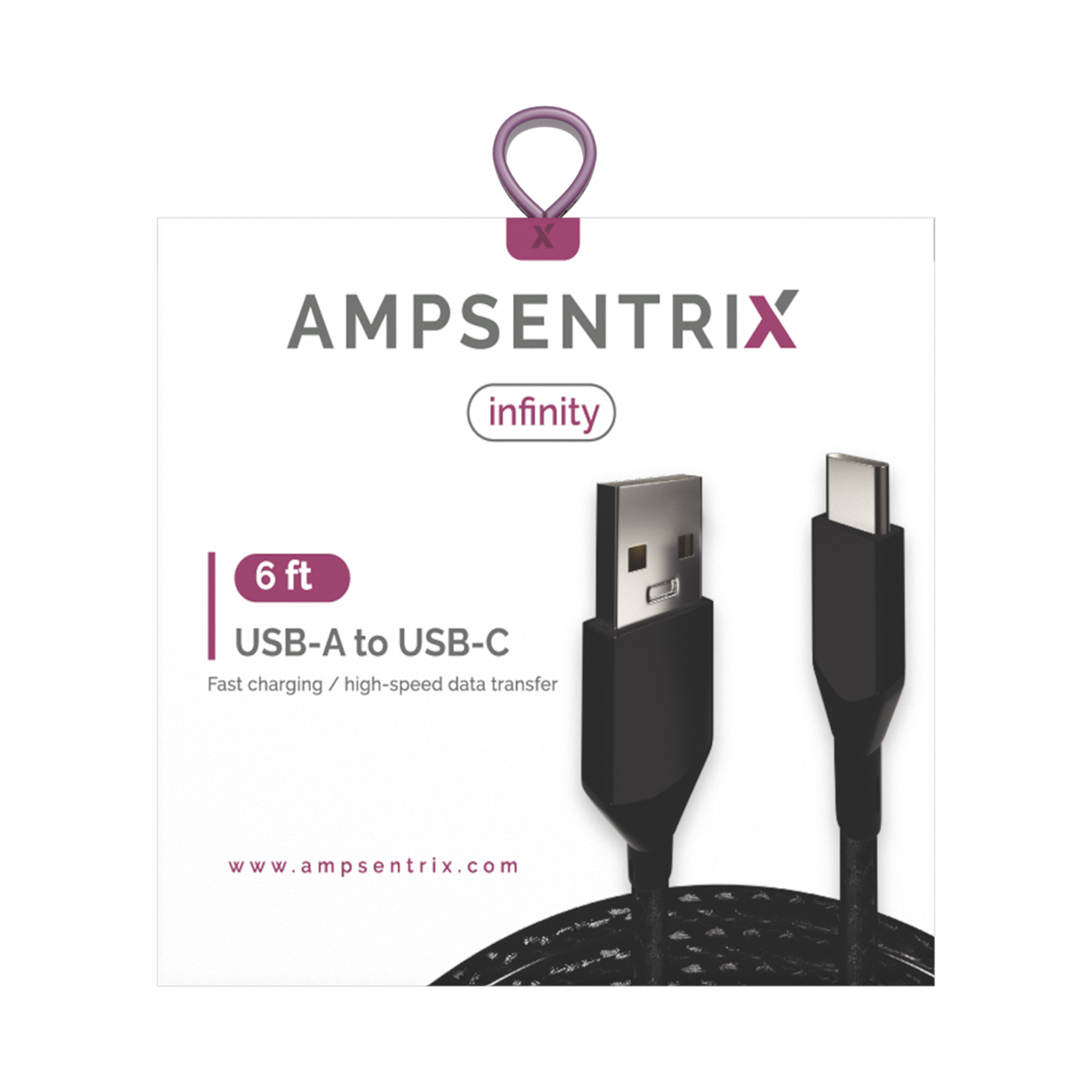 6 ft USB Type C To USB Type A Cable (AmpSentrix) (Infinity) (Black)