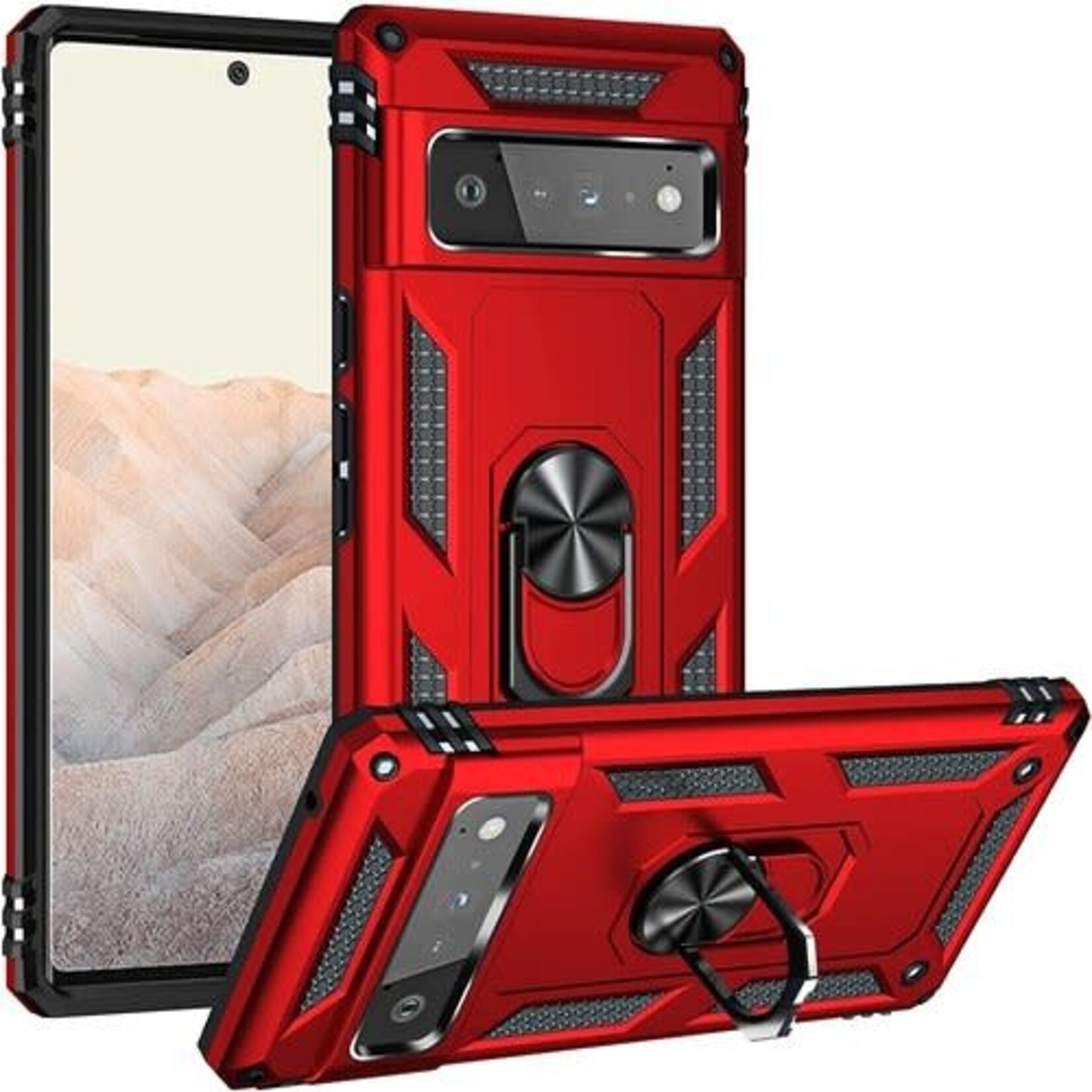 ÉTUI CASE GOOGLE PIXEL 7 Armor Hybrid Military Case with Ring Kickstand - RED