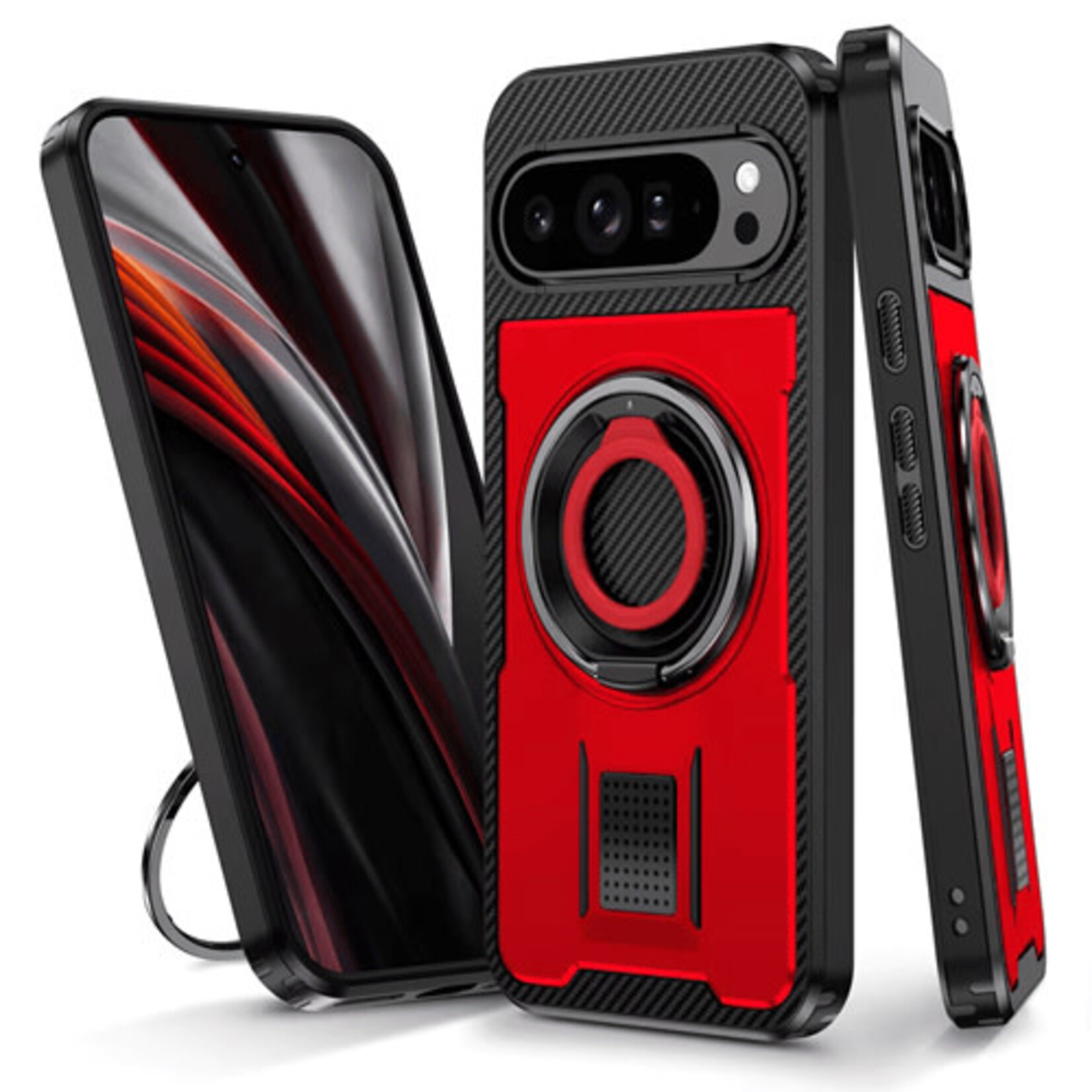 ÉTUI CASE GOOGLE PIXEL 9/9 PRO Power Ring Armor Case RED