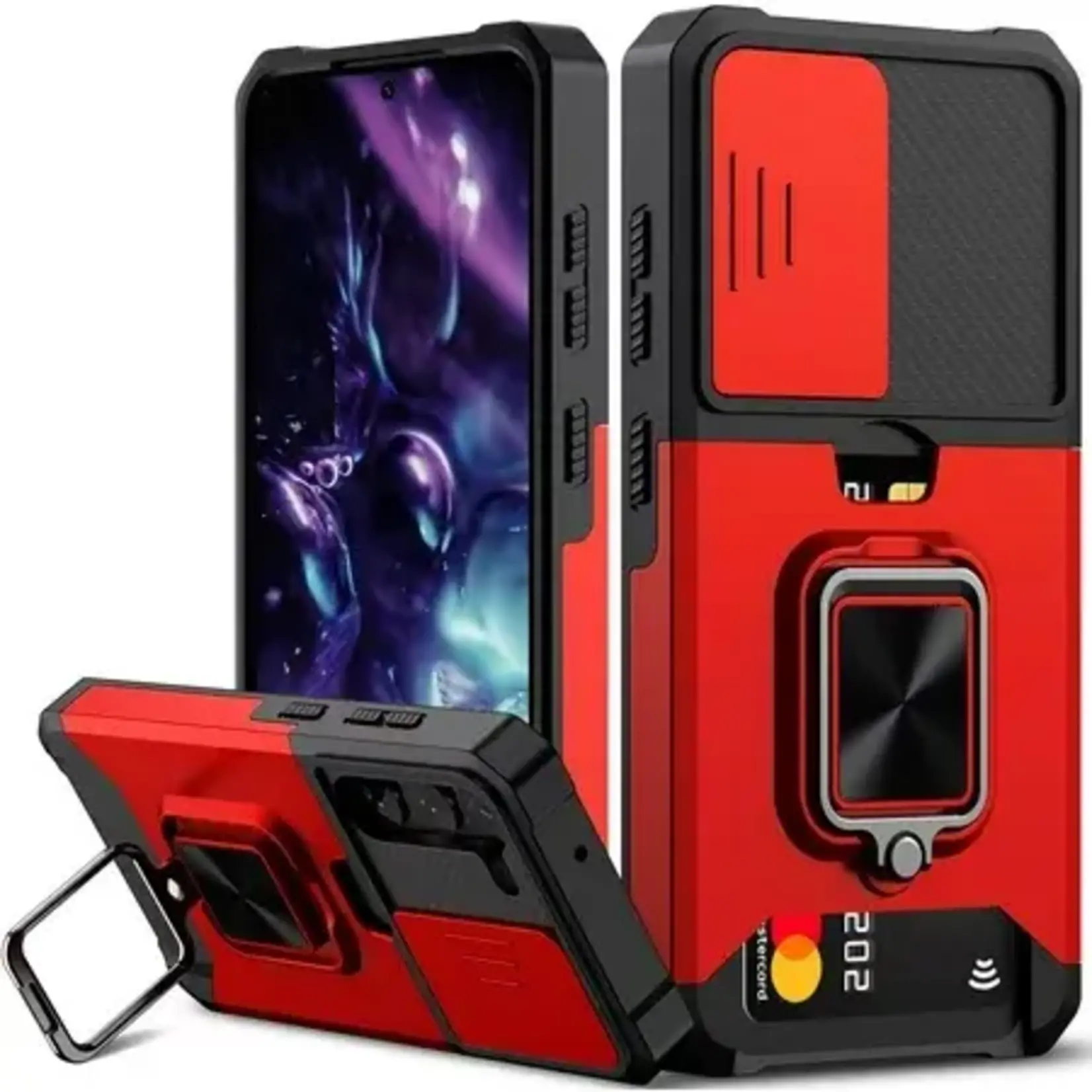 ÉTUI SAMSUNG S22 - Secure Card Holder with Ring Kickstand RED