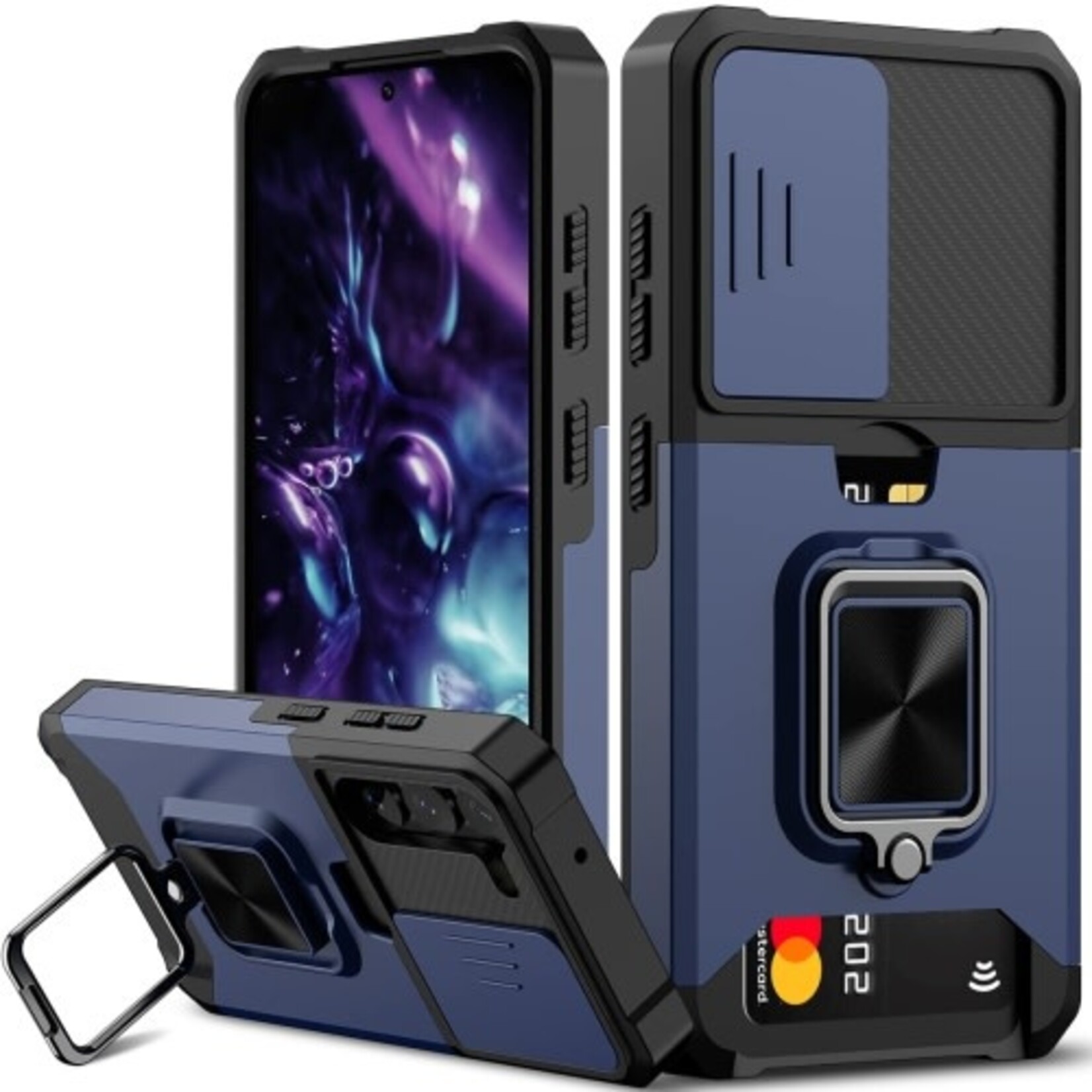 ÉTUI SAMSUNG S22 - Secure Card Holder with Ring Kickstand NAVY