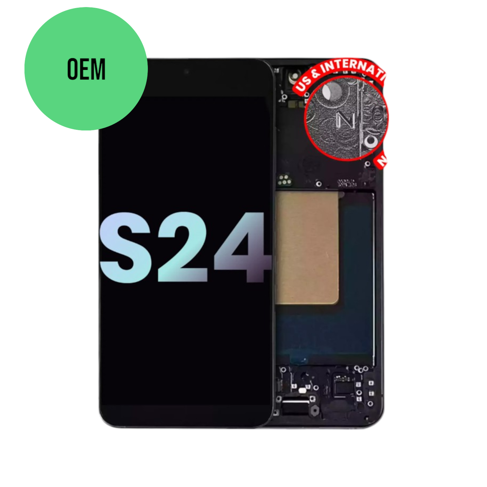 Samsung OLED Assembly With Frame  Samsung Galaxy S24 5G (US & International Version) (OEM Service Pack) (Onyx Black) LCD