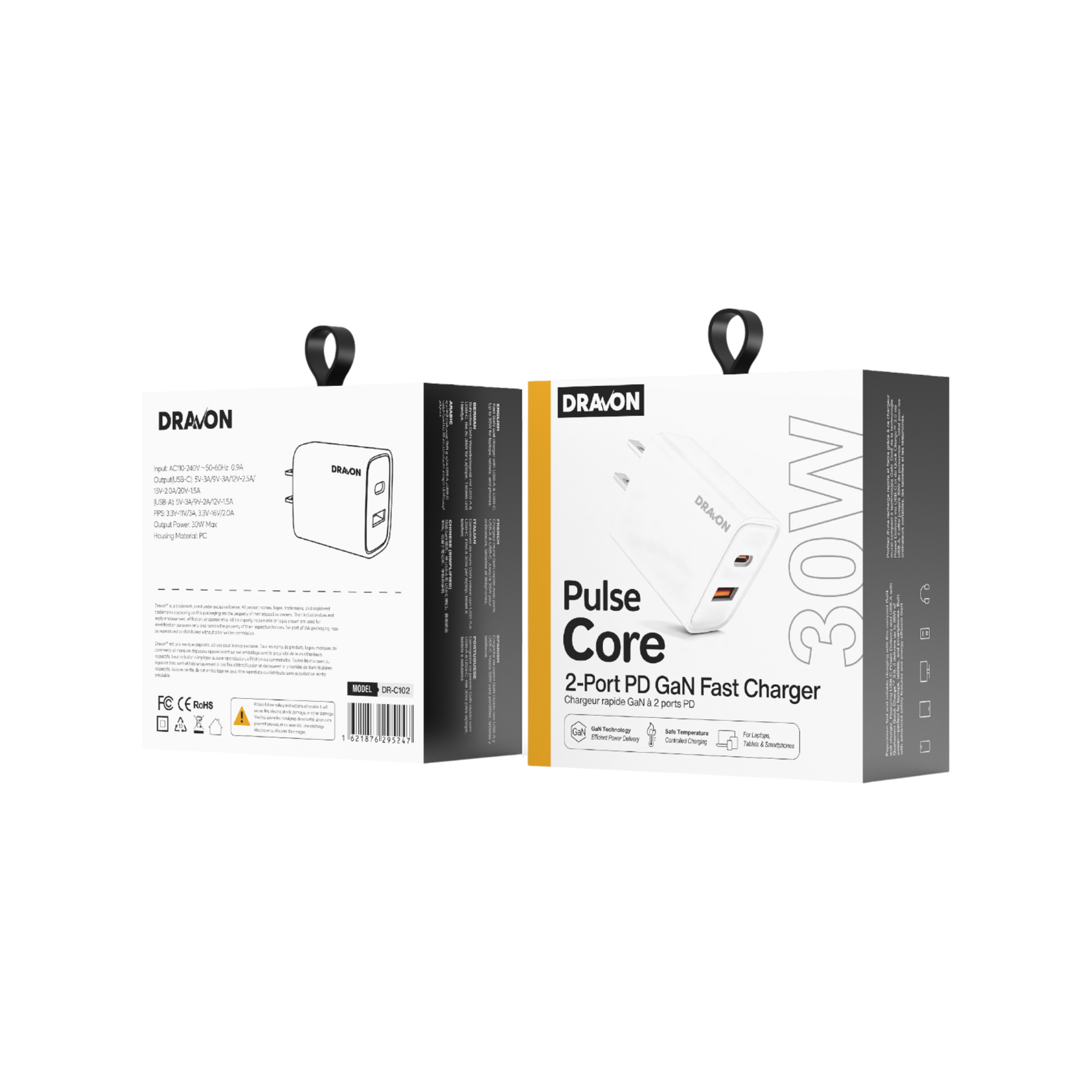 CHARGEUR MURAL 30W USB-A + USB-C GaN Wall Charger (DRAVON Pulse Core)
