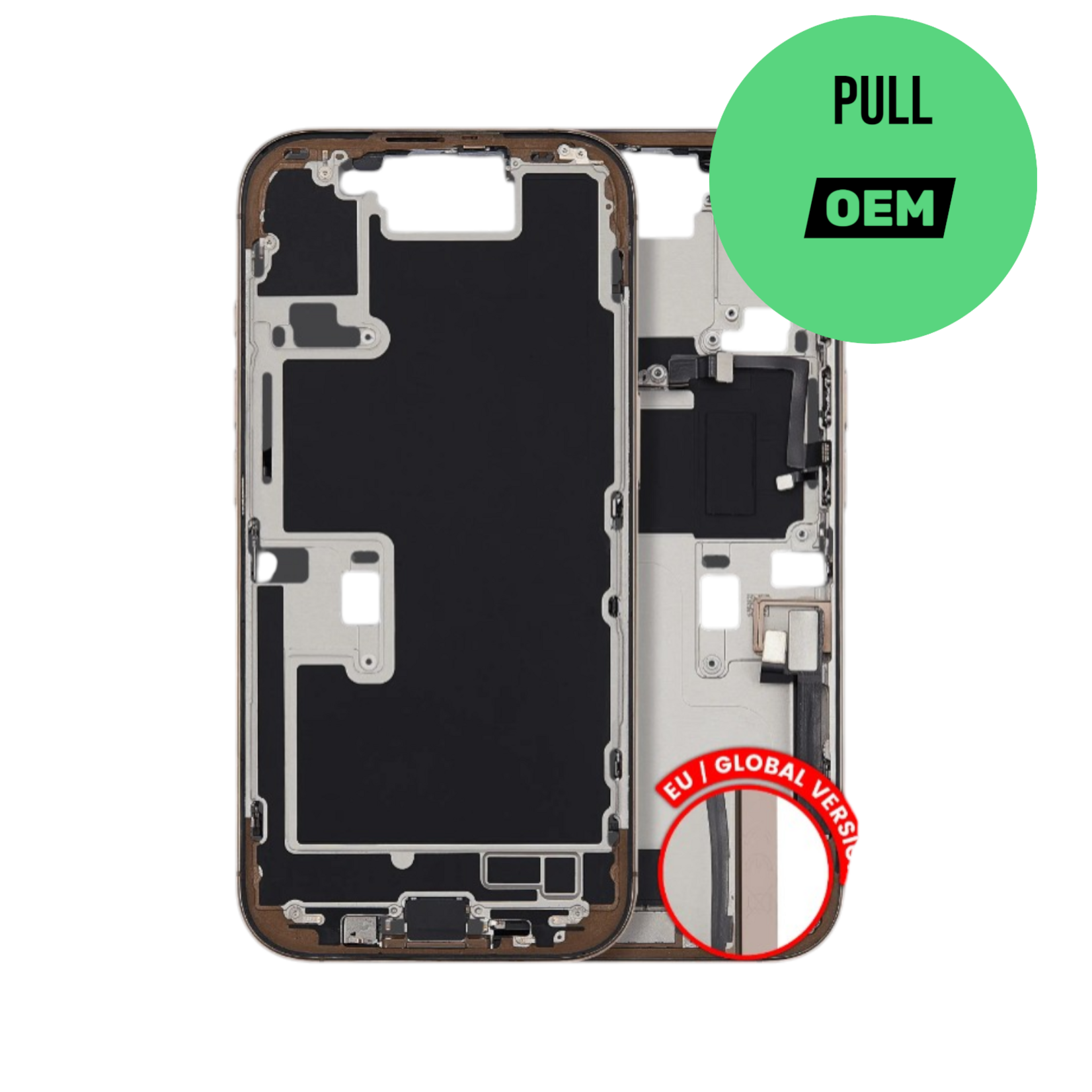 Apple Mid-Frame Housing W/ Charging Port Flex & Small Parts For iPhone 16 Pro (EU / Global Version) (Used OEM Pull: Grade A) (Desert Titanium)