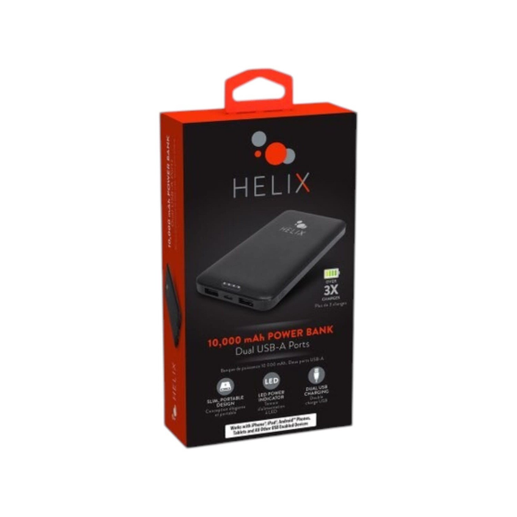 Helix/Retrak Power Bank 10000 mAh with USB-C and Dual USB-A Ports Black