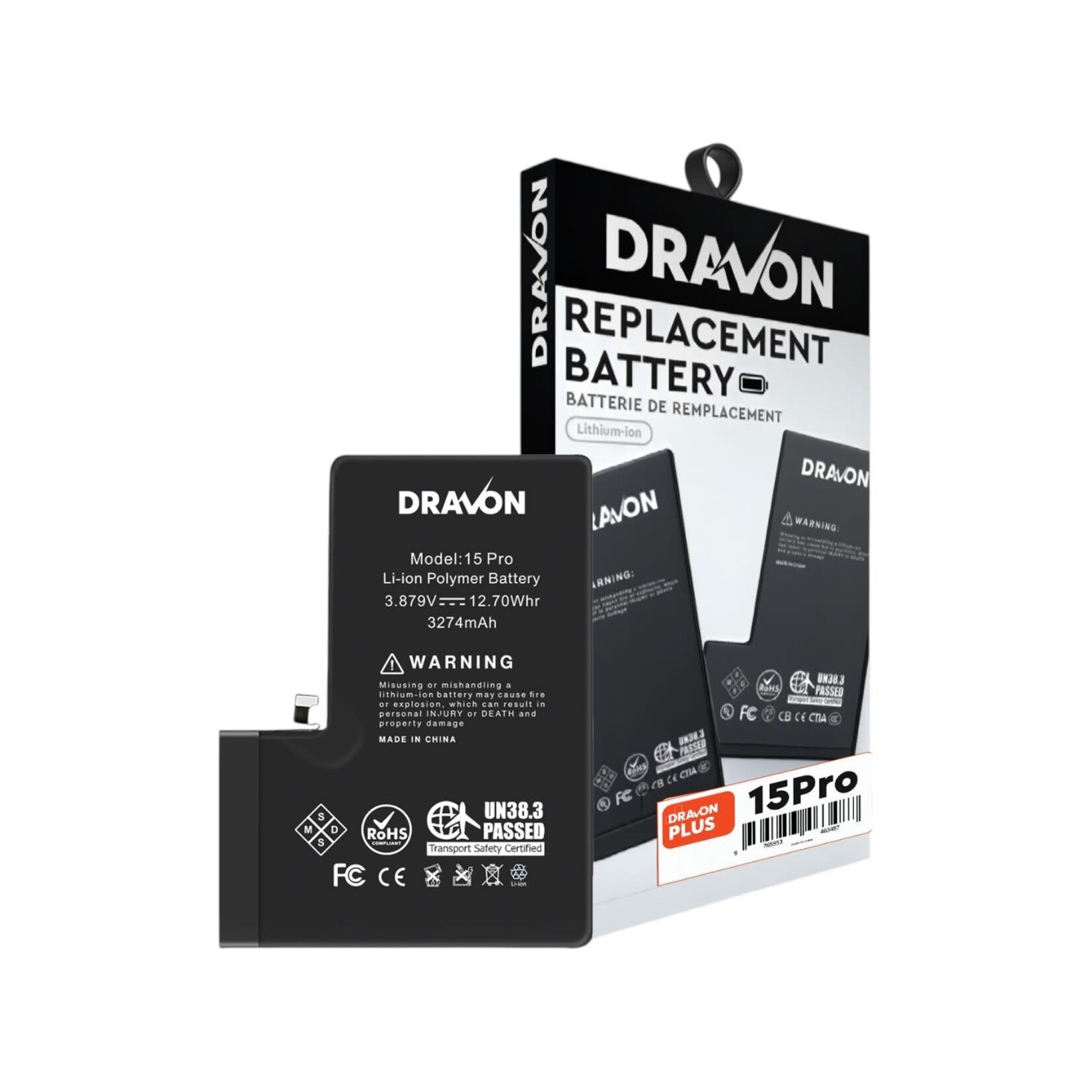 Replacement Battery Compatible for iPhone 15 Pro (DRAVON Plus)