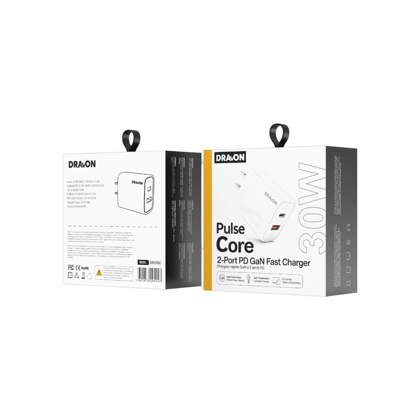 CHARGEUR MURAL 30W USB-A + USB-C GaN Wall Charger (DRAVON Pulse Core)