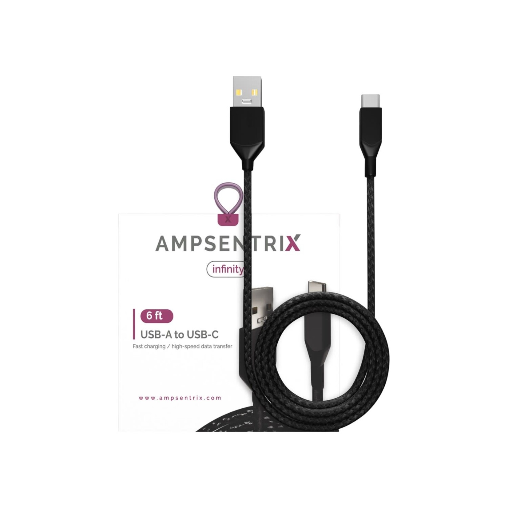 6 ft USB Type C To USB Type A Cable (AmpSentrix) (Infinity) (Black)